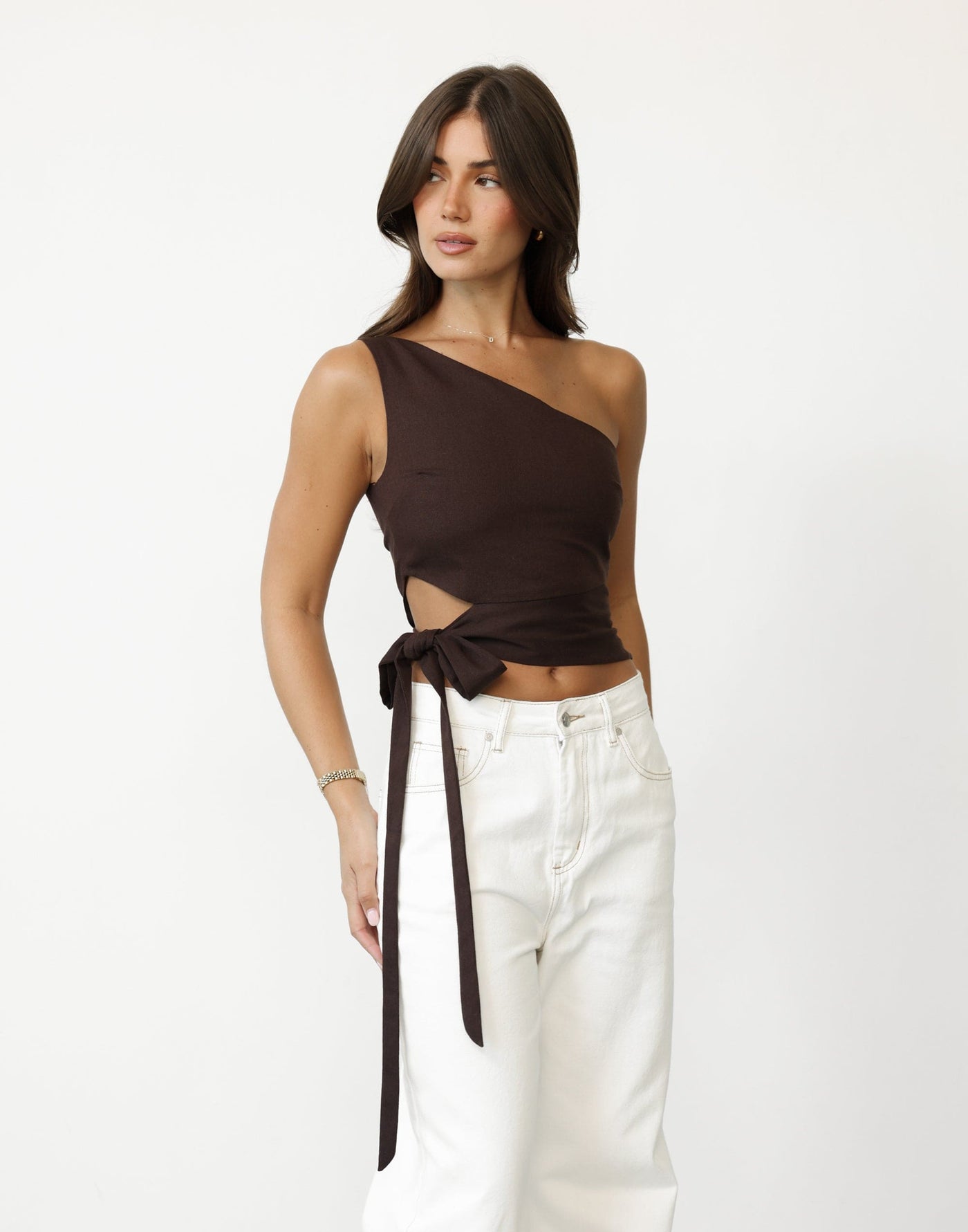 Niyah One Shoulder Top (Chocolate) | Charcoal Clothing Exclusive - - Women's Top - Charcoal Clothing