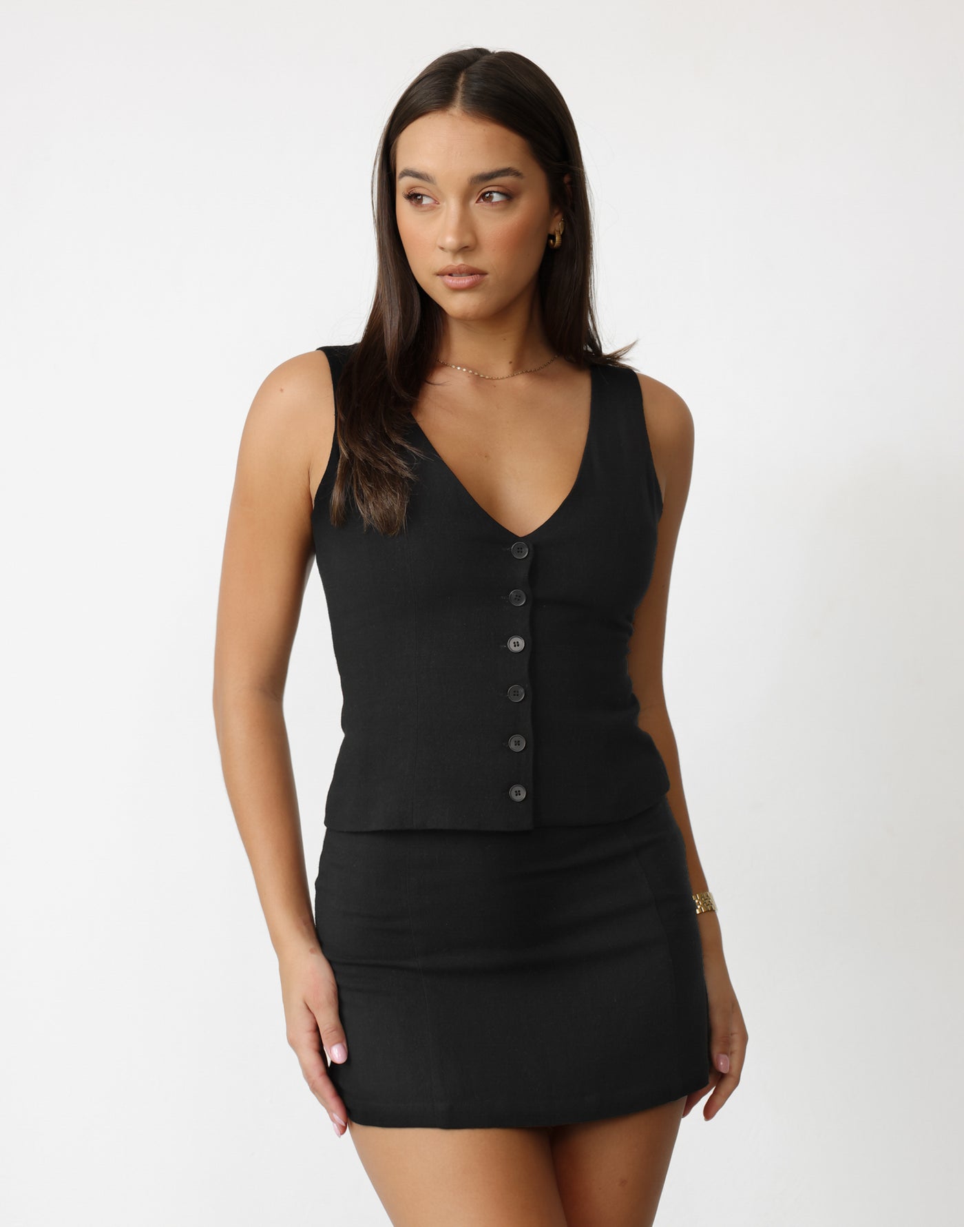Fraser Mini Skirt (Black) | CHARCOAL Exclusive - High Waisted Linen Blend Mini Skirt - Women's Skirt - Charcoal Clothing
