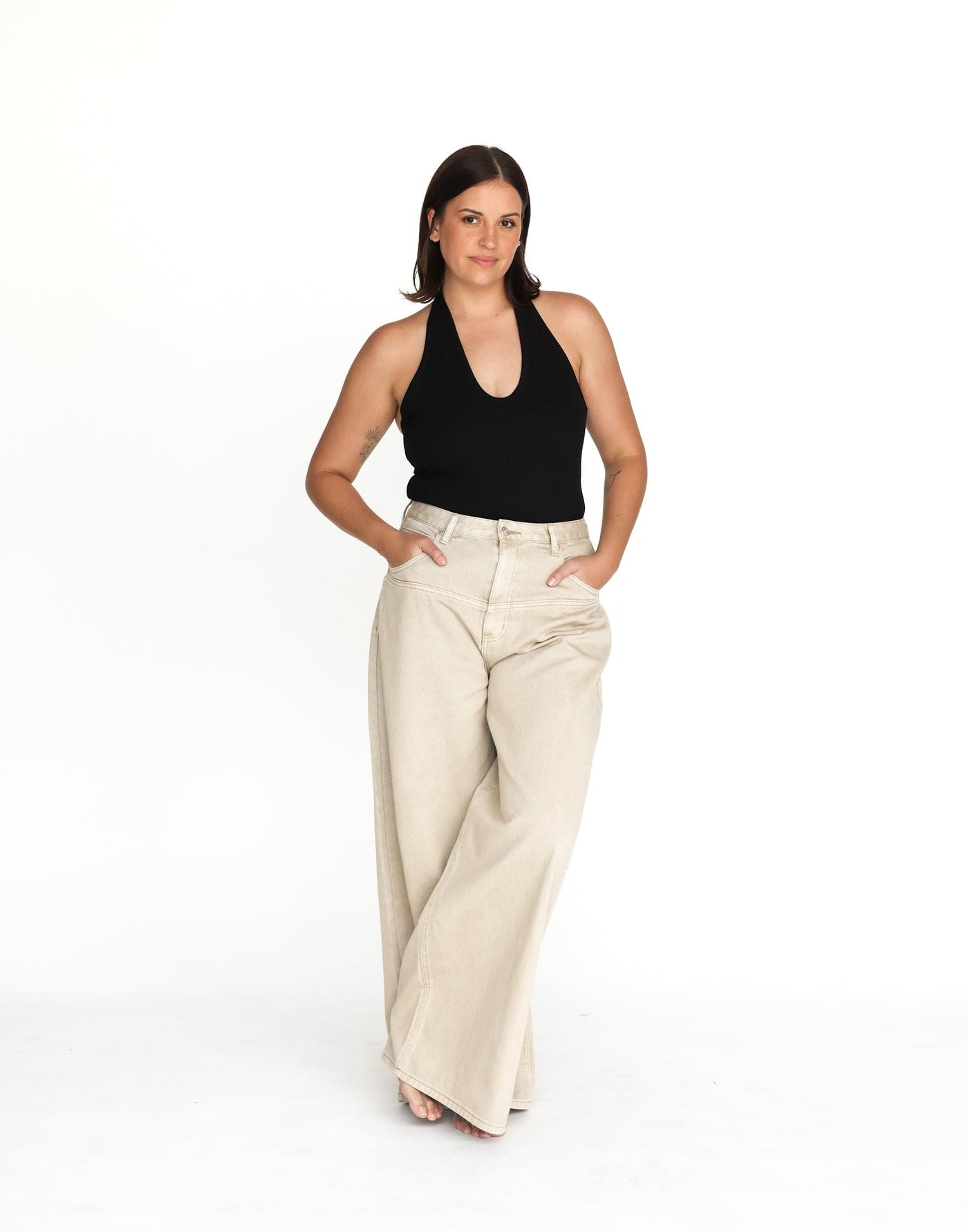 Arwen Bodysuit (Black) | CHARCOAL Exclusive - Ribbed Low Neck Halter Bodysuit - Women's Top - Charcoal Clothing