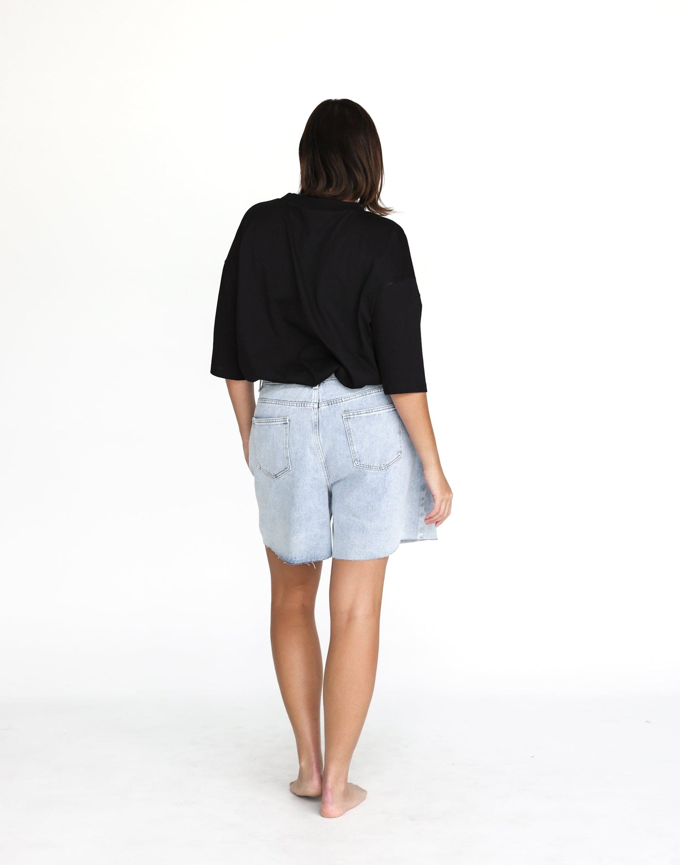 Jordan Denim Shorts (Light Vintage) - Long Frayed Edge Short - Women's Shorts - Charcoal Clothing