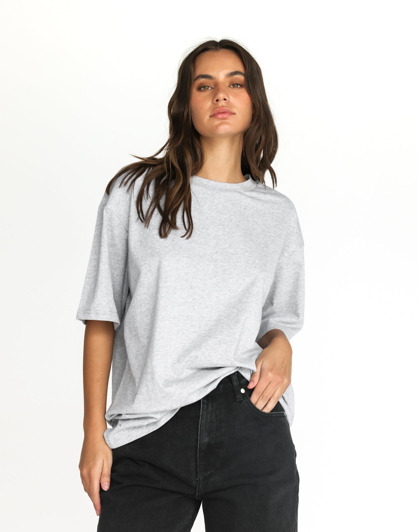 Luca Oversized Tee (Grey Marle) - Relaxed Oversized T-Shirt - Women's Top - Charcoal Clothing