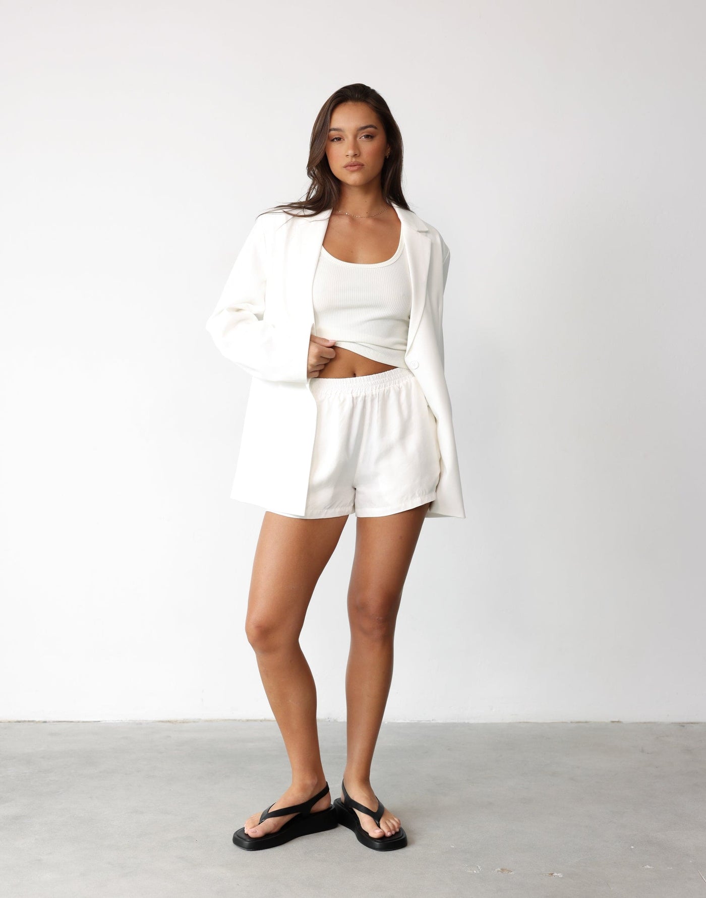 Minni Shorts (White) - Cupro Elasticated Waist Relaxed Shorts - Women's Shorts - Charcoal Clothing