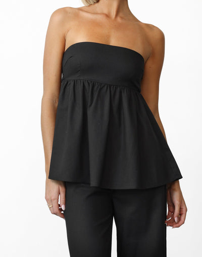 Tarsha Strapless Linen Top (Black) | CHARCOAL Exclusive - Strapless Peplum Style Top - Women's Top - Charcoal Clothing