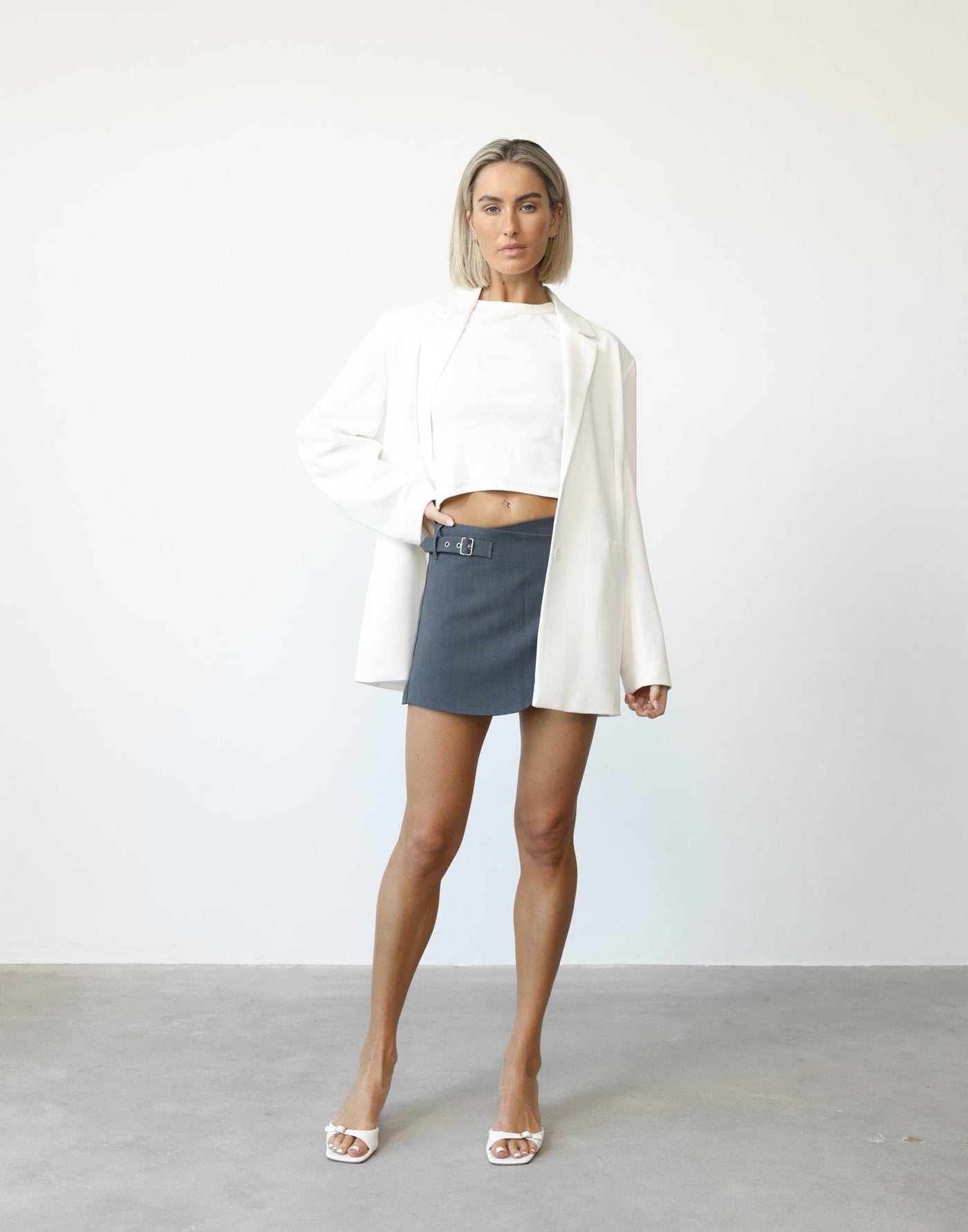 Anja Mini Skirt (Slate) - By Lioness - Low Rise Dual Strap Detail Mini Skirt - Women's Skirt - Charcoal Clothing