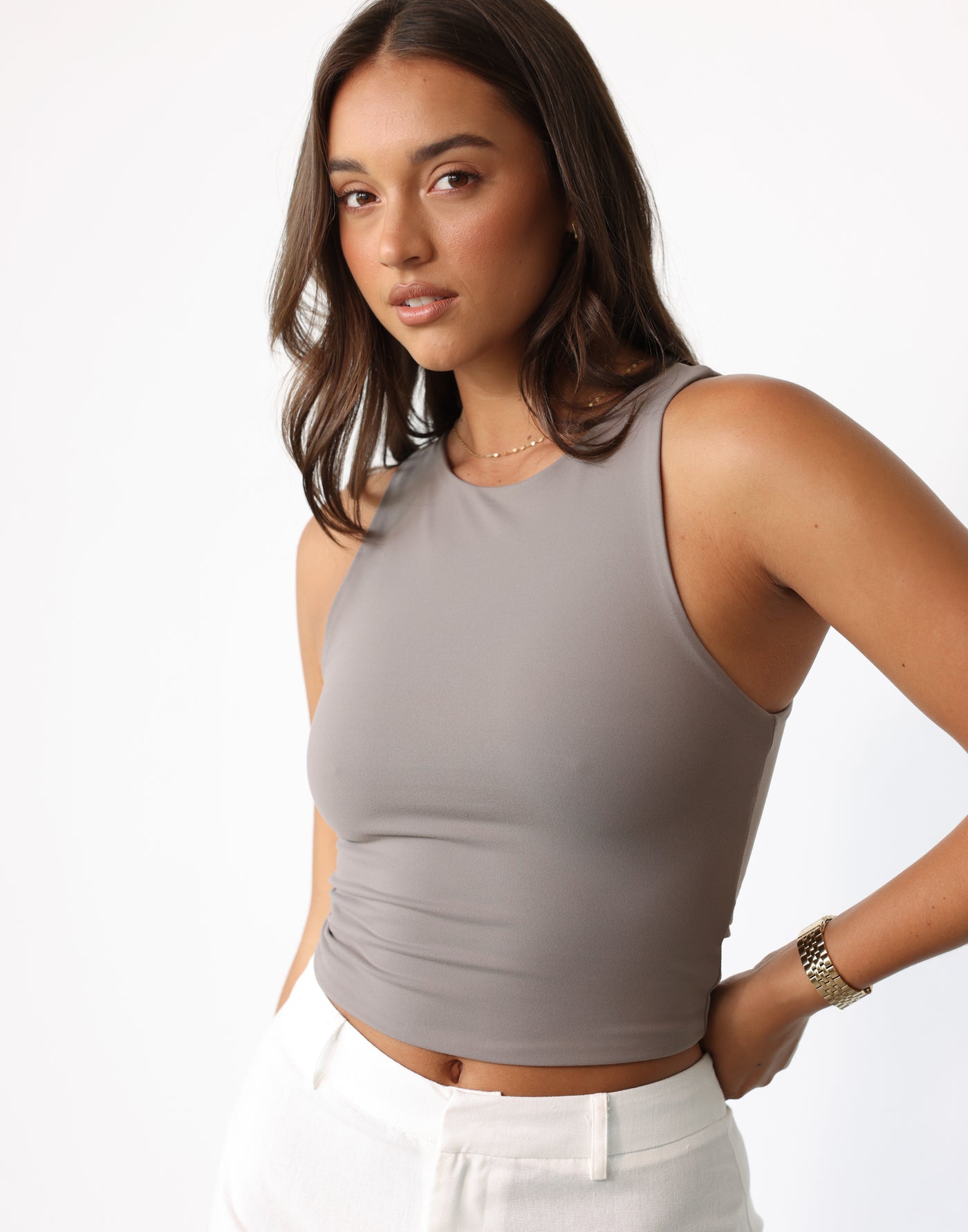 Alainn Top (Ash) - Double Lined Bodycon Butter Jersey Top - Women's Top - Charcoal Clothing