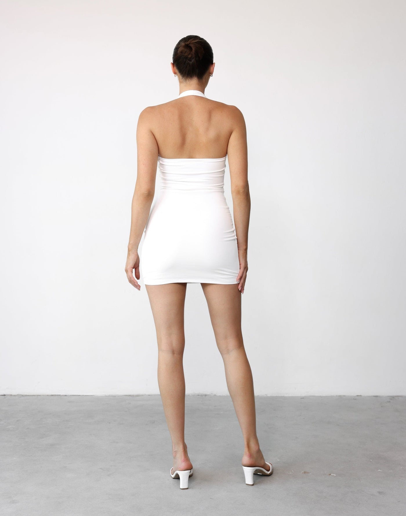 Veena Mini Dress (White) - V Neck Bodycon Ruched Side Mini - Women's Dress - Charcoal Clothing