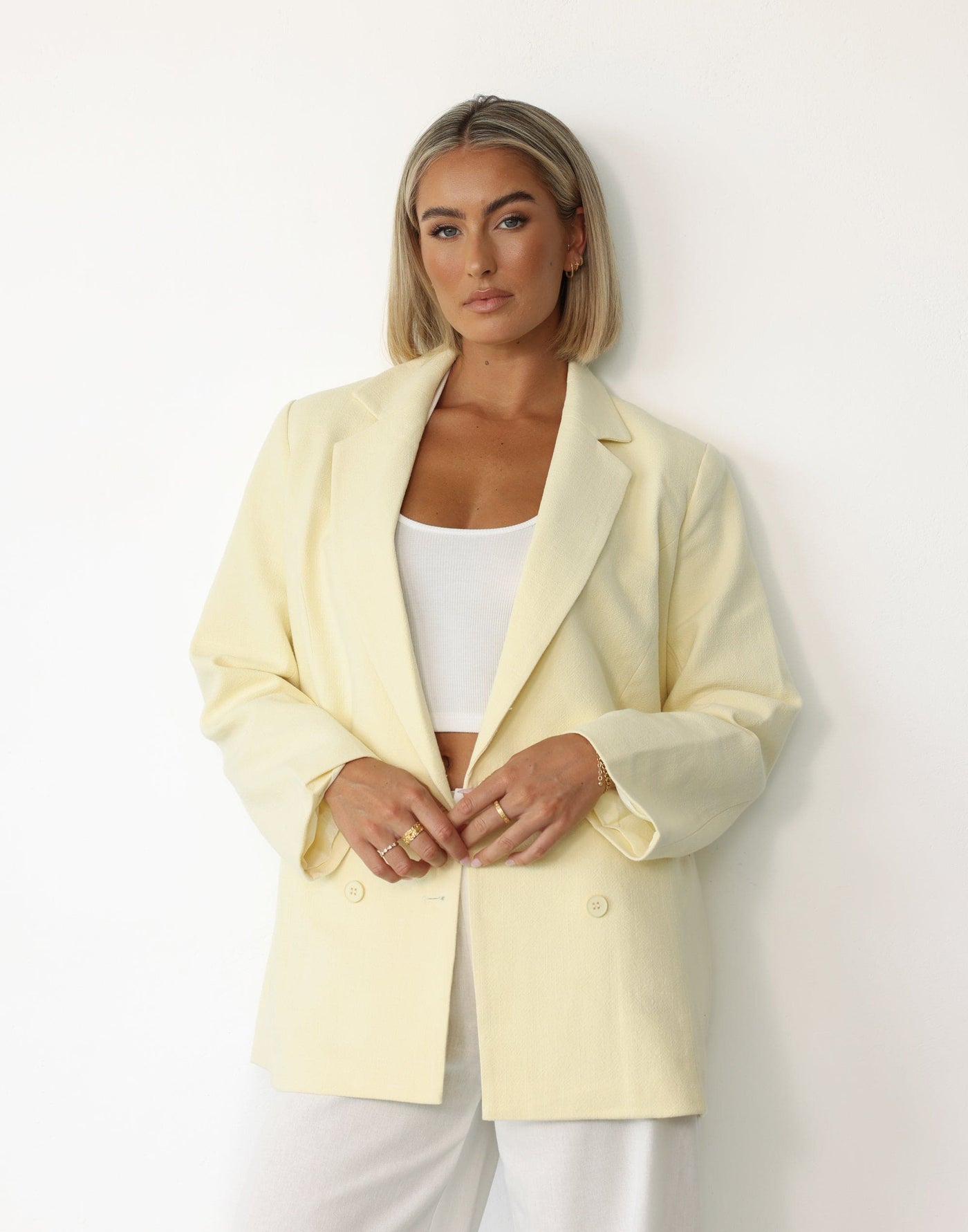 Leo Blazer (Butter) - By Lioness - Oversized Lined Linen Blazer - Women's Top - Charcoal Clothing