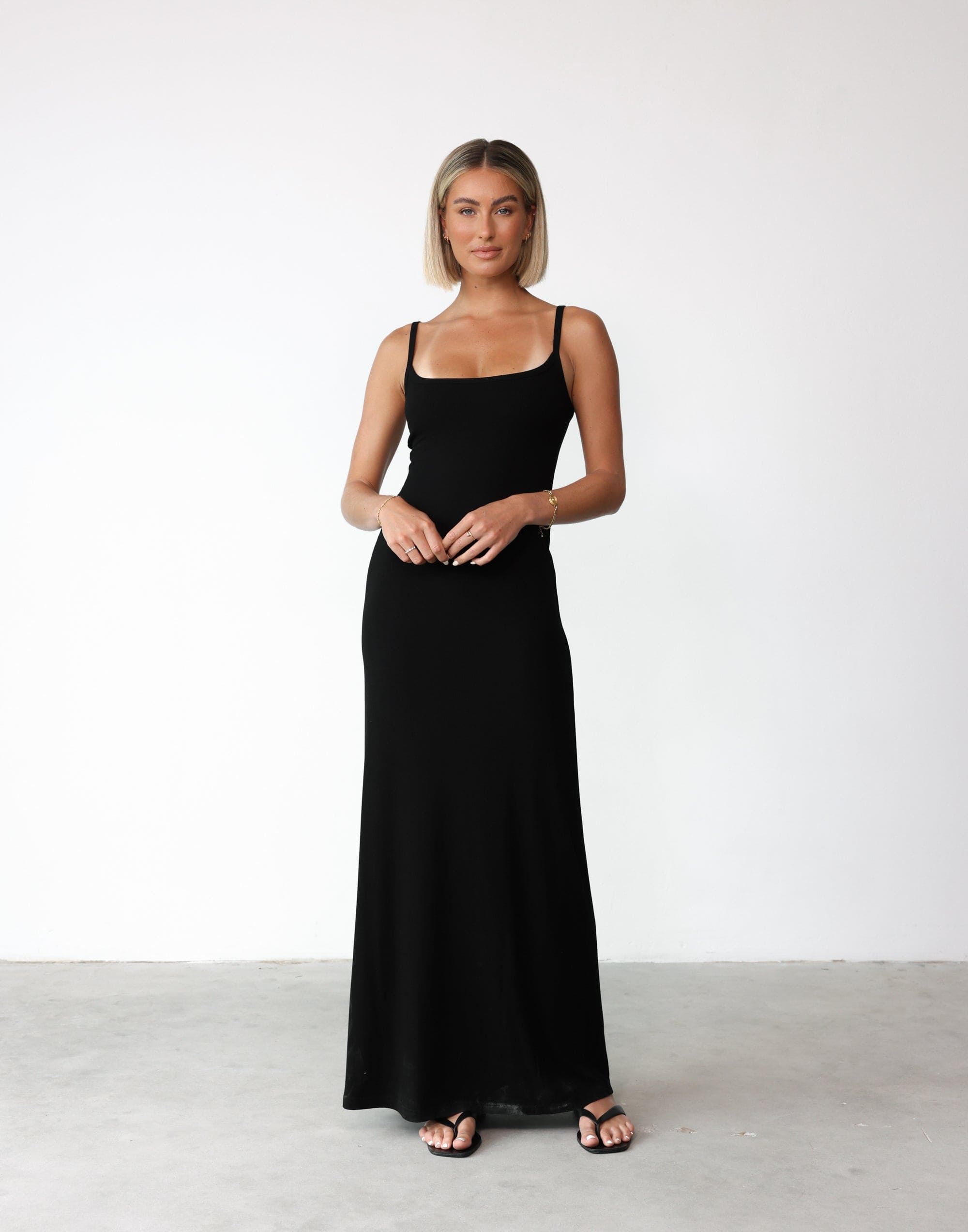 Helia Maxi Dress (Black) Charcoal Clothing Exclusive Ribbed Lined Basic Maxi Dress CHARCOAL
