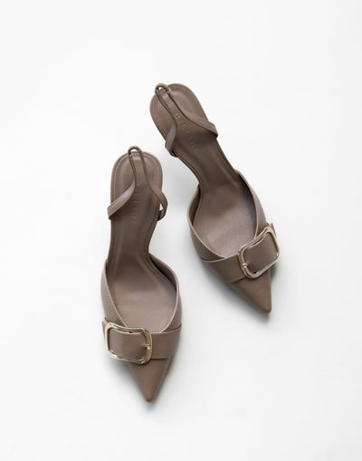 Dealani Heels (Hazelnut) - By Billini - Pointed Toe Sling Back Gold Embellishment Heel - Women's Shoes - Charcoal Clothing