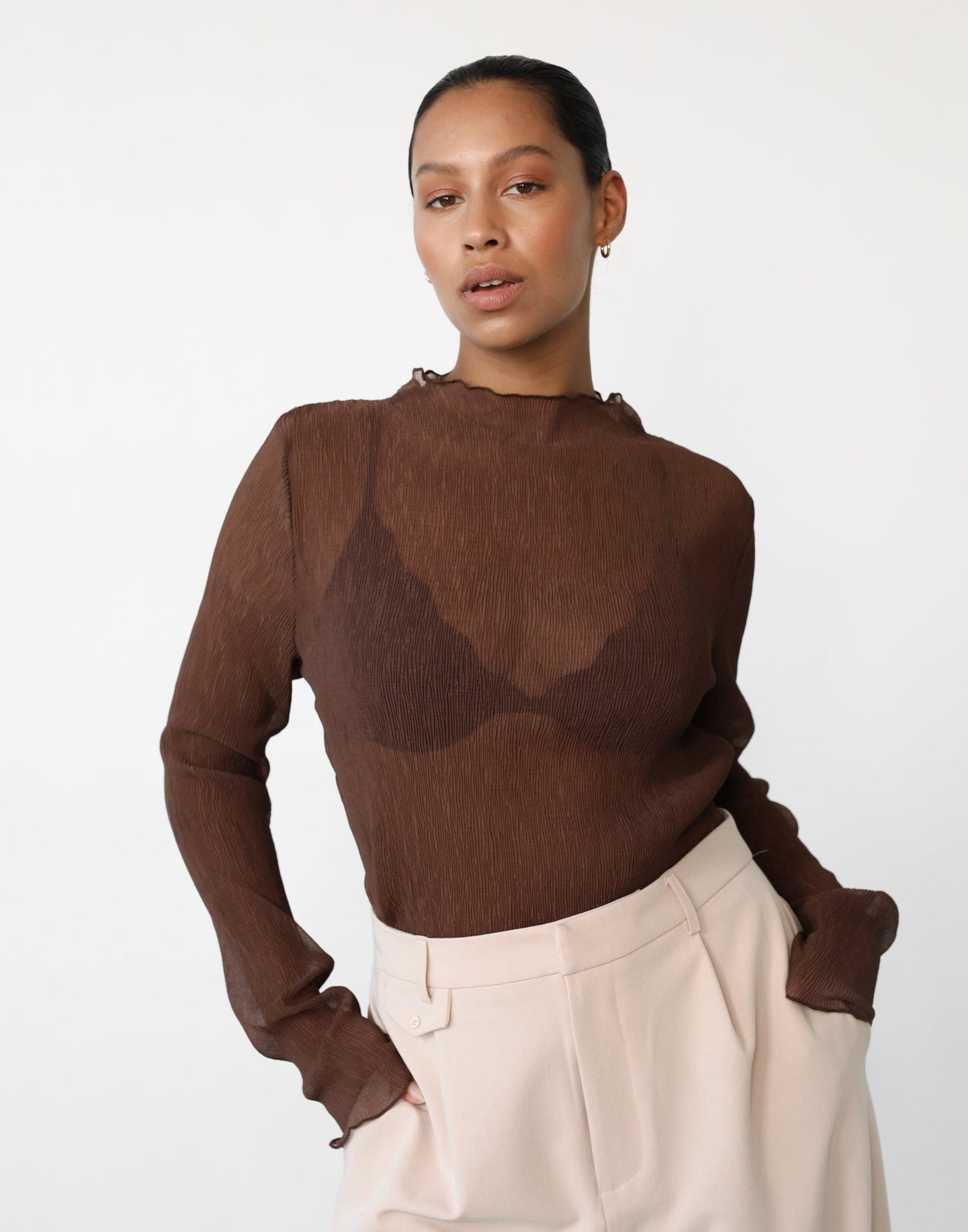 Vista Long Sleeve (Brown) - Brown Long Sleeve Top - Women's Top - Charcoal Clothing