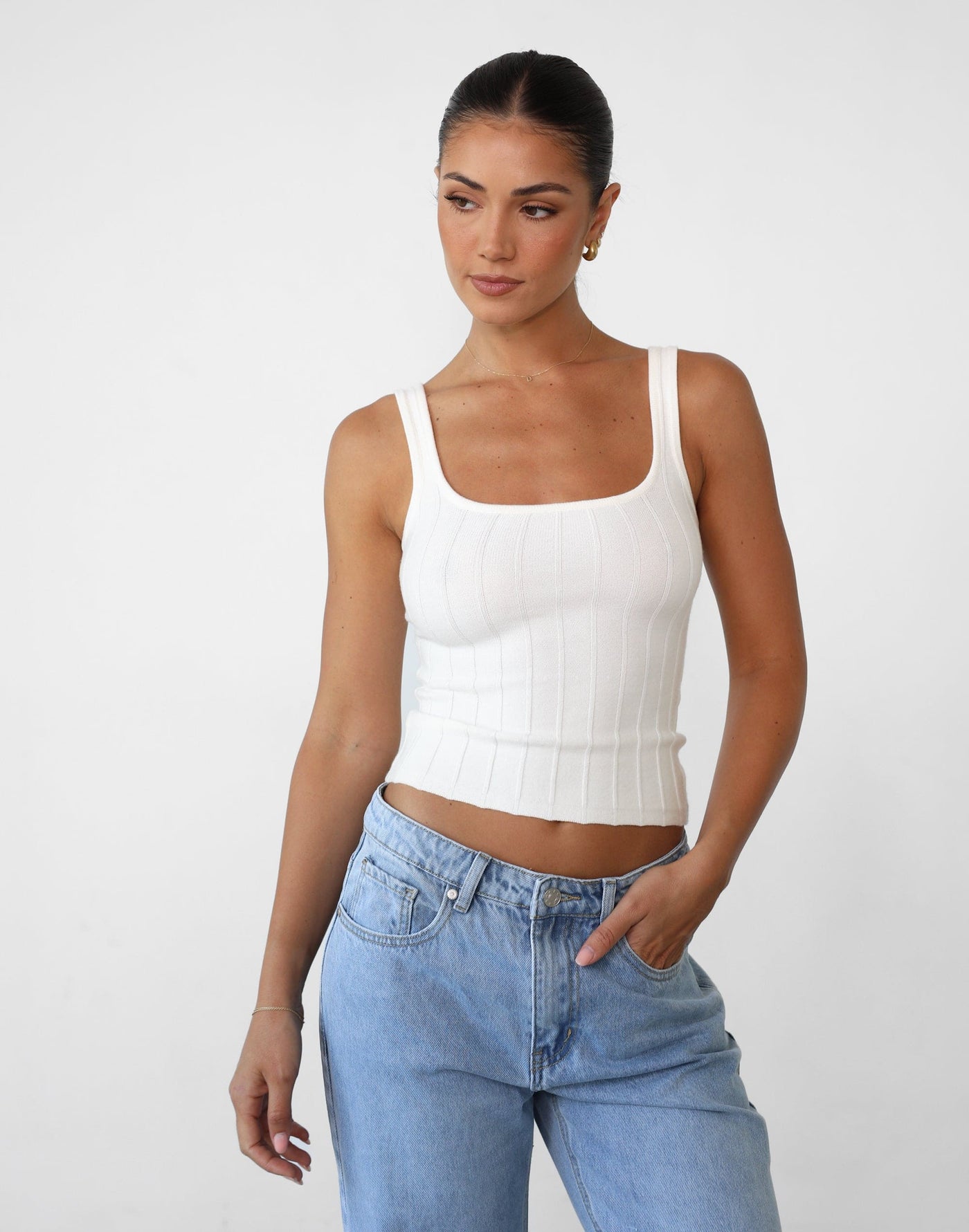 Ephemeral Top (Cream) - Scoop Neck Singlet Fitted Top - Women's Top - Charcoal Clothing