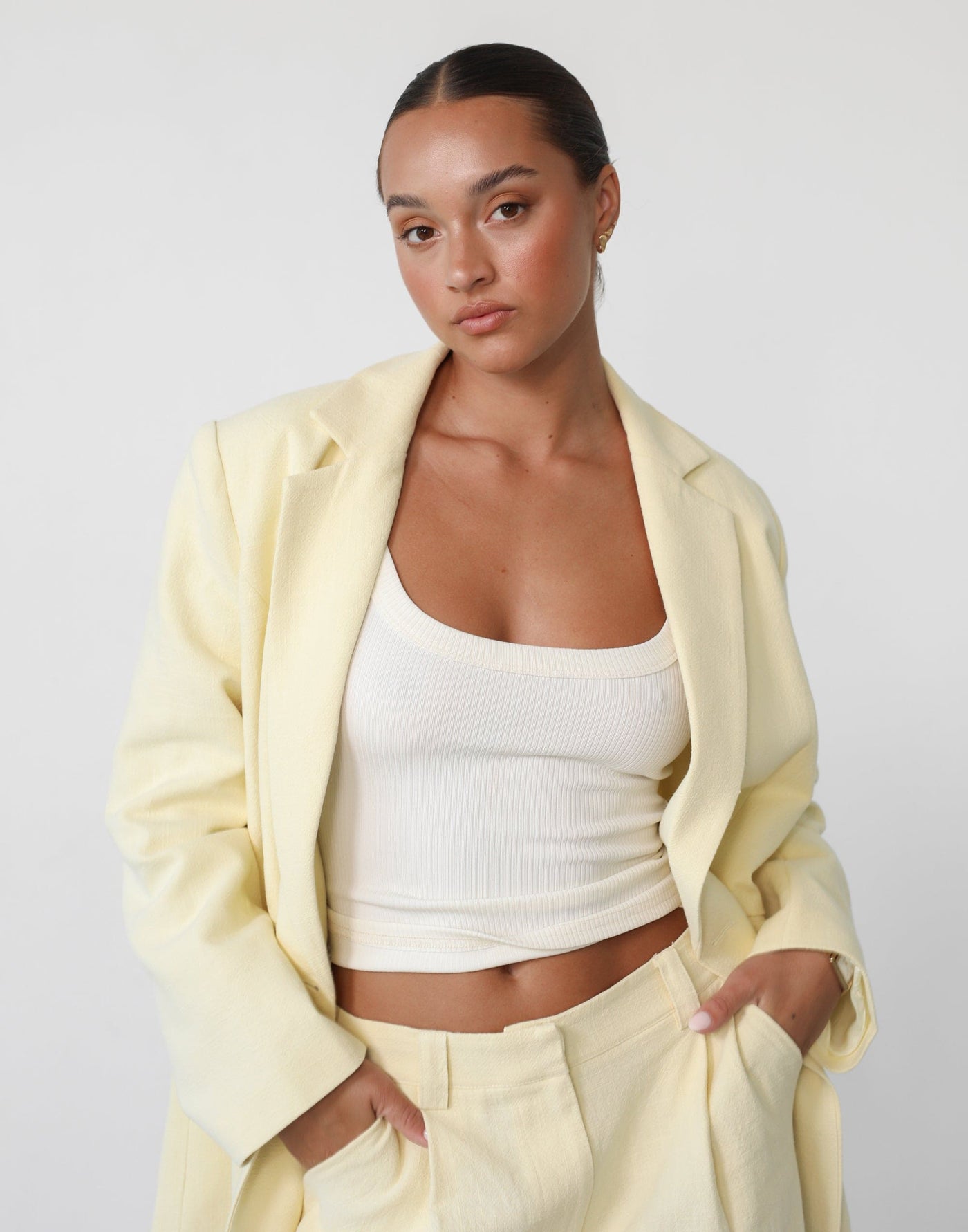 Leo Blazer (Butter) - By Lioness - Oversized Lined Linen Blazer - Women's Top - Charcoal Clothing