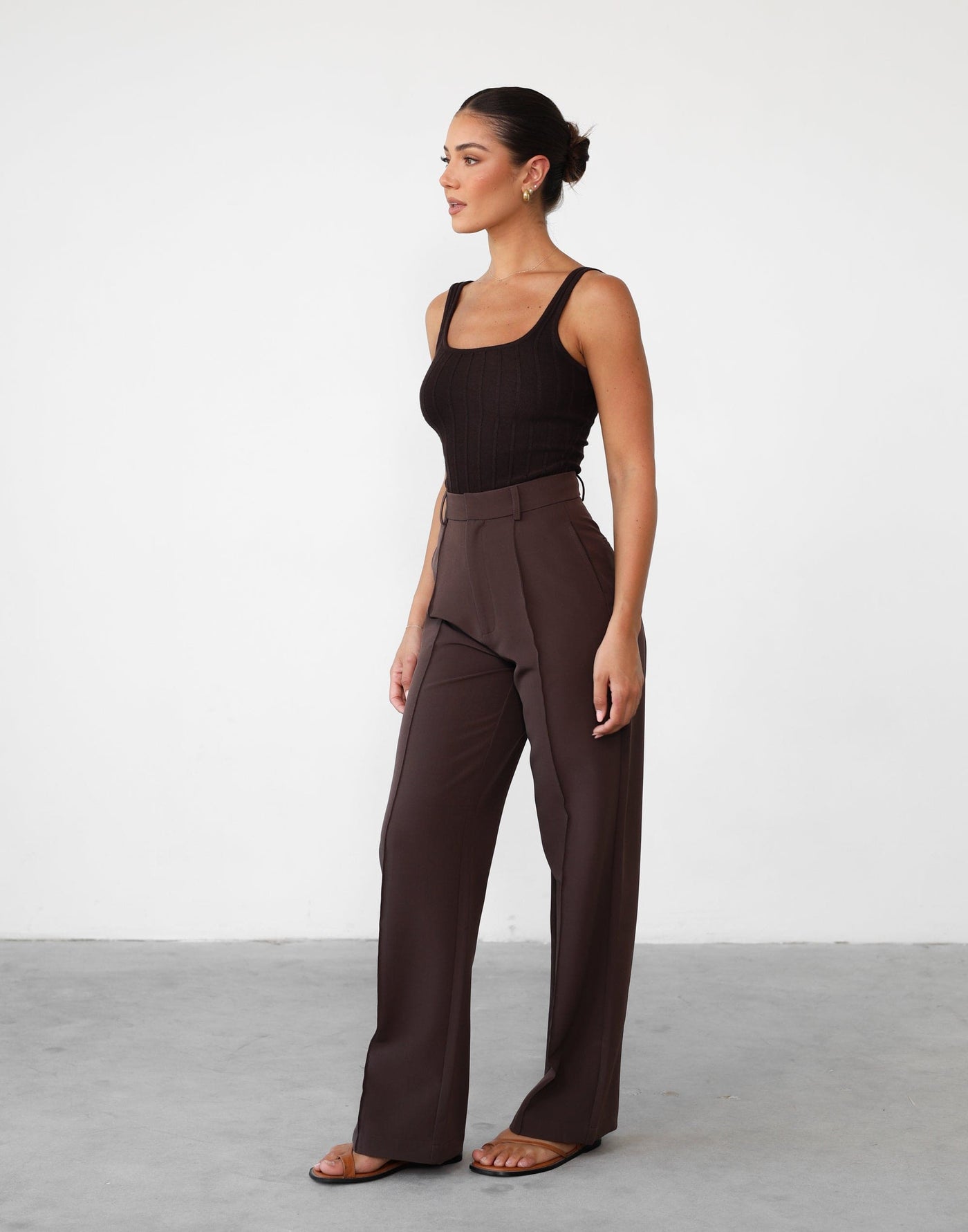 Ephemeral Top (Chocolate) - Scoop Neck Ribbed Knit Top - Women's Top - Charcoal Clothing