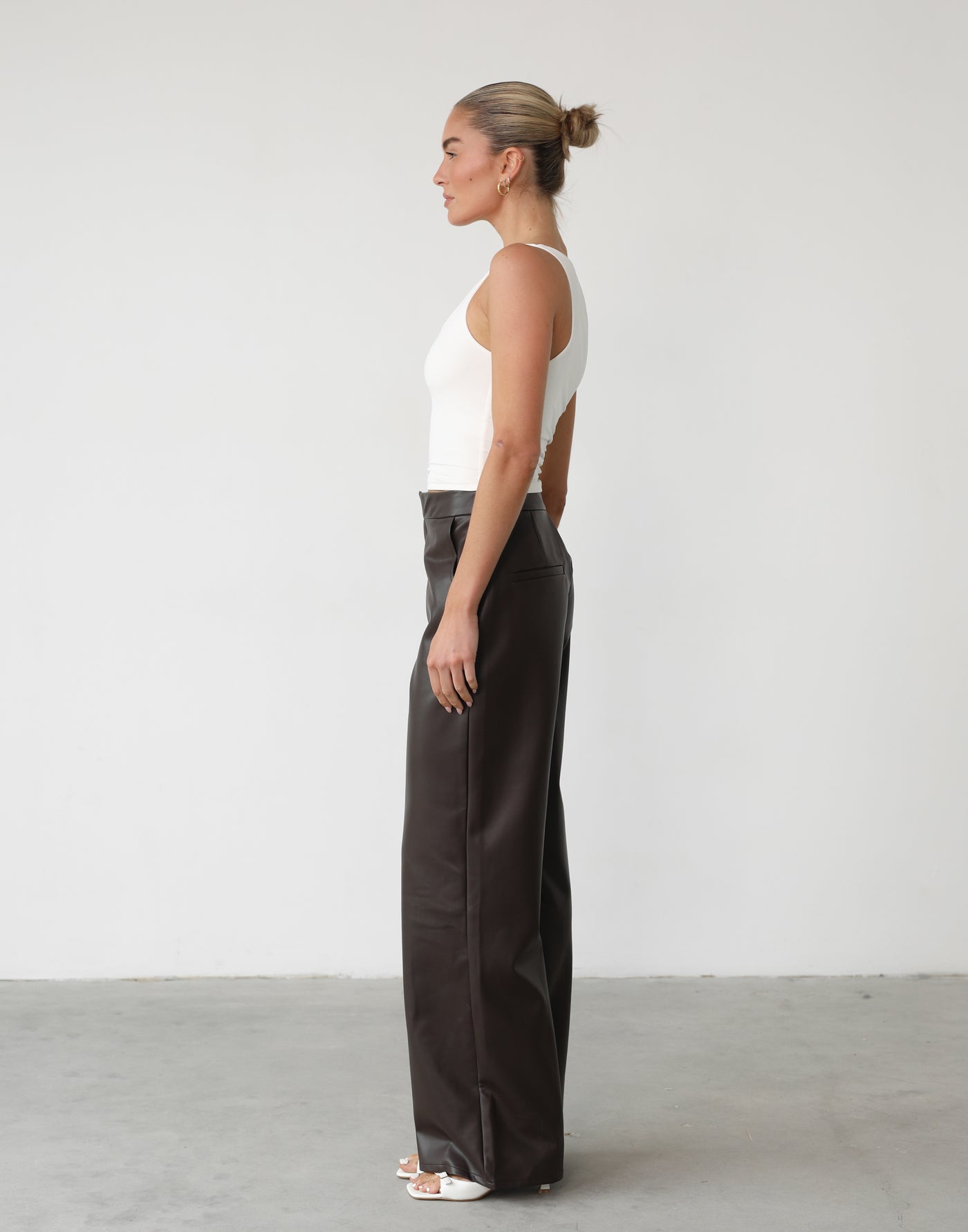 Raven Pants (Chocolate) - Brown Faux Leather High Waisted Pants - Women's Pants - Charcoal Clothing