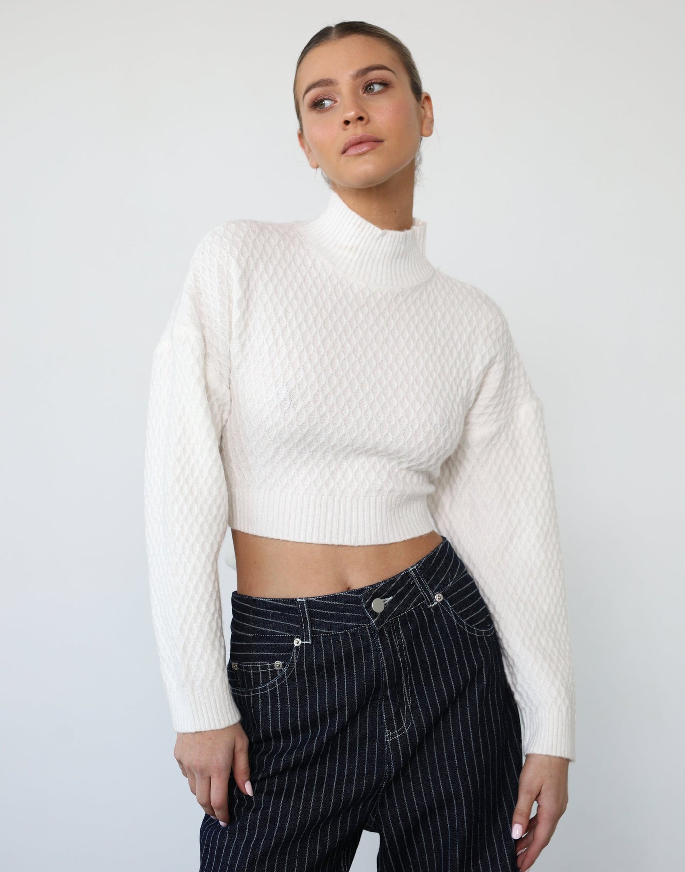 Helena Jumper (White) - Open Back Cropped Jumper - Women's Tops - Charcoal Clothing