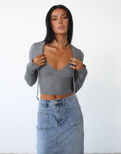 Shahani Jumper (Grey) - Collared V Neck Cropped Jumper - Women's Knitwear - Charcoal Clothing