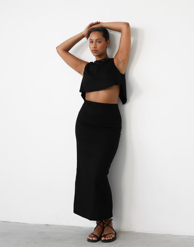 Sincerity Linen Maxi Skirt (Black) - Black Linen Maxi Skirt - Women's Skirt - Charcoal Clothing