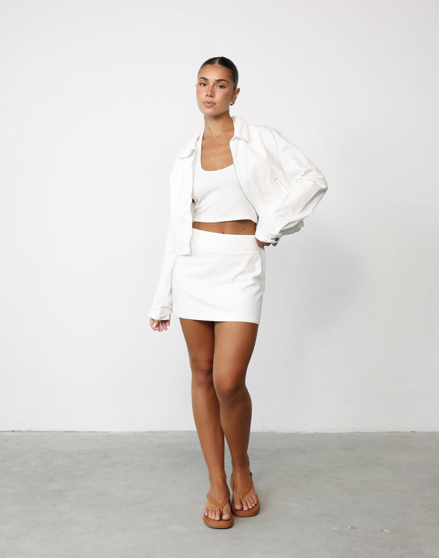 Riya Jacket (White) - Cropped Zip Up Jacket - Women's Top - Charcoal Clothing
