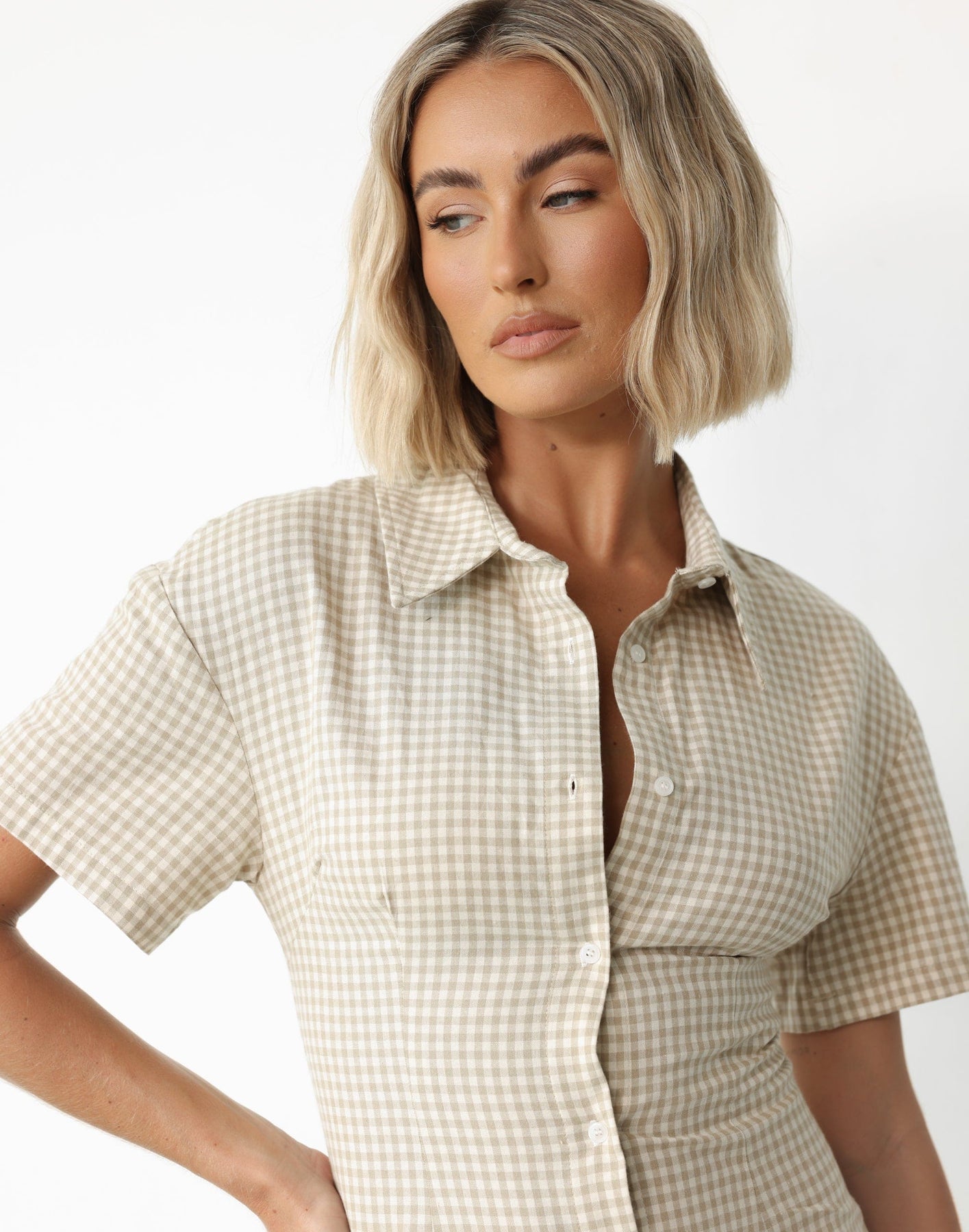 Lua Maxi Dress (Beige Gingham) Charcoal Clothing Exclusive CHARCOAL