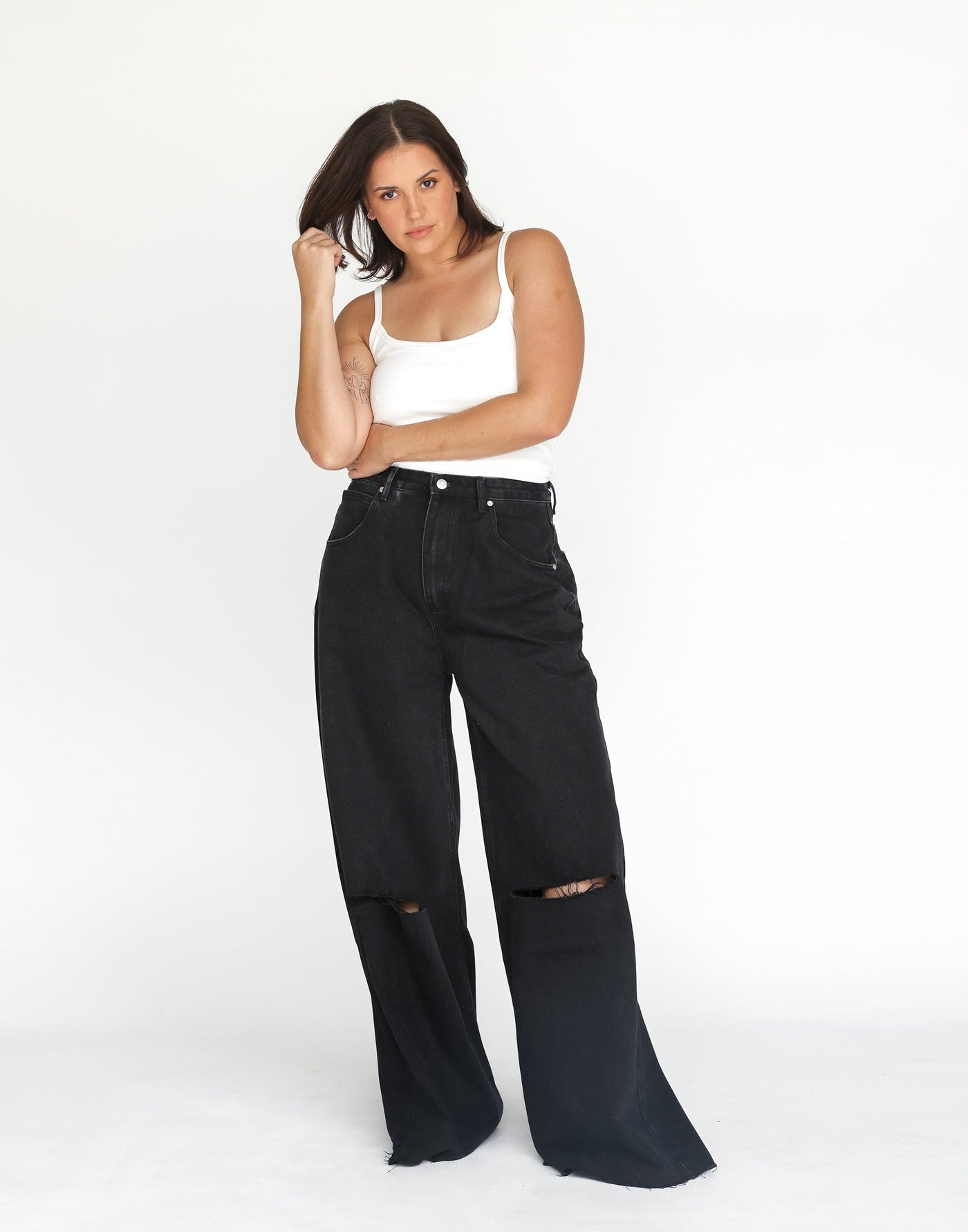 Jacob Jeans (Vintage Black) | CHARCOAL Exclusive - Ripped Knee Wide Leg High Waisted Jean - Women's Pants - Charcoal Clothing