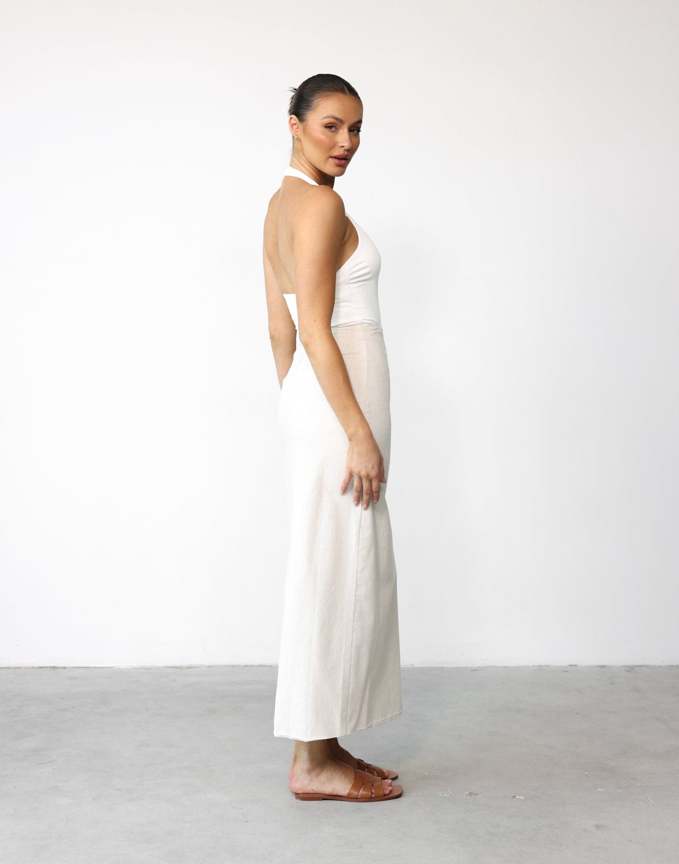 Amira Bodysuit (White) - Low Back Halter Neck Bodysuit - Women's Top - Charcoal Clothing