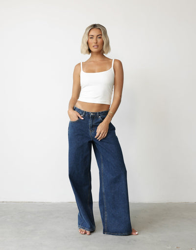 Wren Jeans (Dark Denim) | CHARCOAL Exclusive - Baggy Wide Leg Fit Mid Rise Denim Jean - Women's Pants - Charcoal Clothing