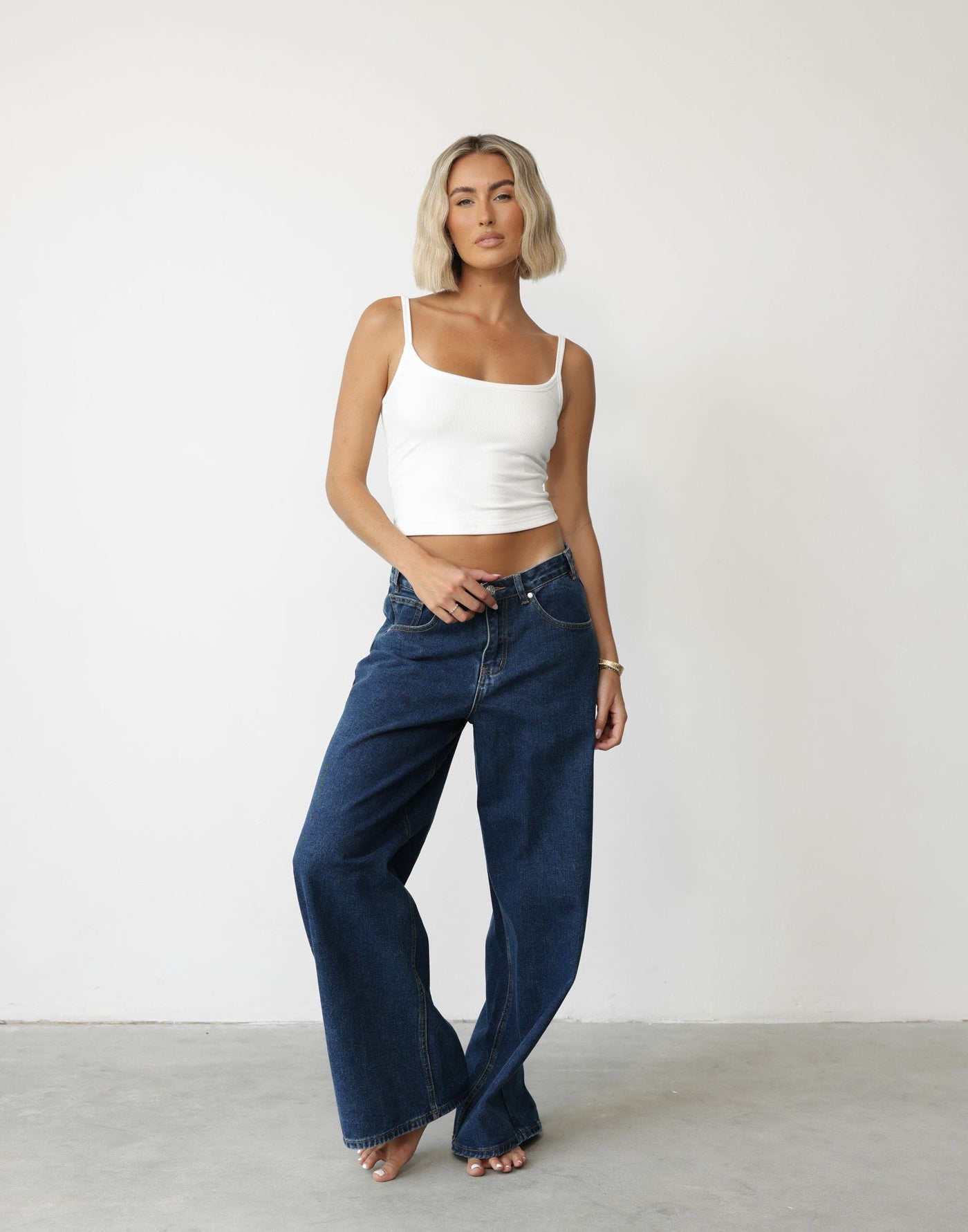 Wren Jeans (Dark Denim) | CHARCOAL Exclusive - Baggy Wide Leg Fit Mid Rise Denim Jean - Women's Pants - Charcoal Clothing