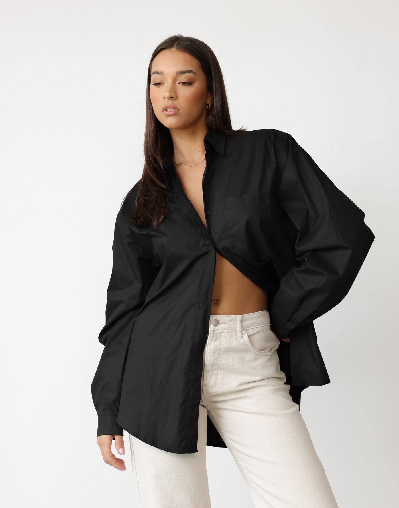 Franco Shirt (Black) | CHARCOAL Exclusive - Oversized Long Sleeve Cotton Dress Shirt - Women's Top - Charcoal Clothing
