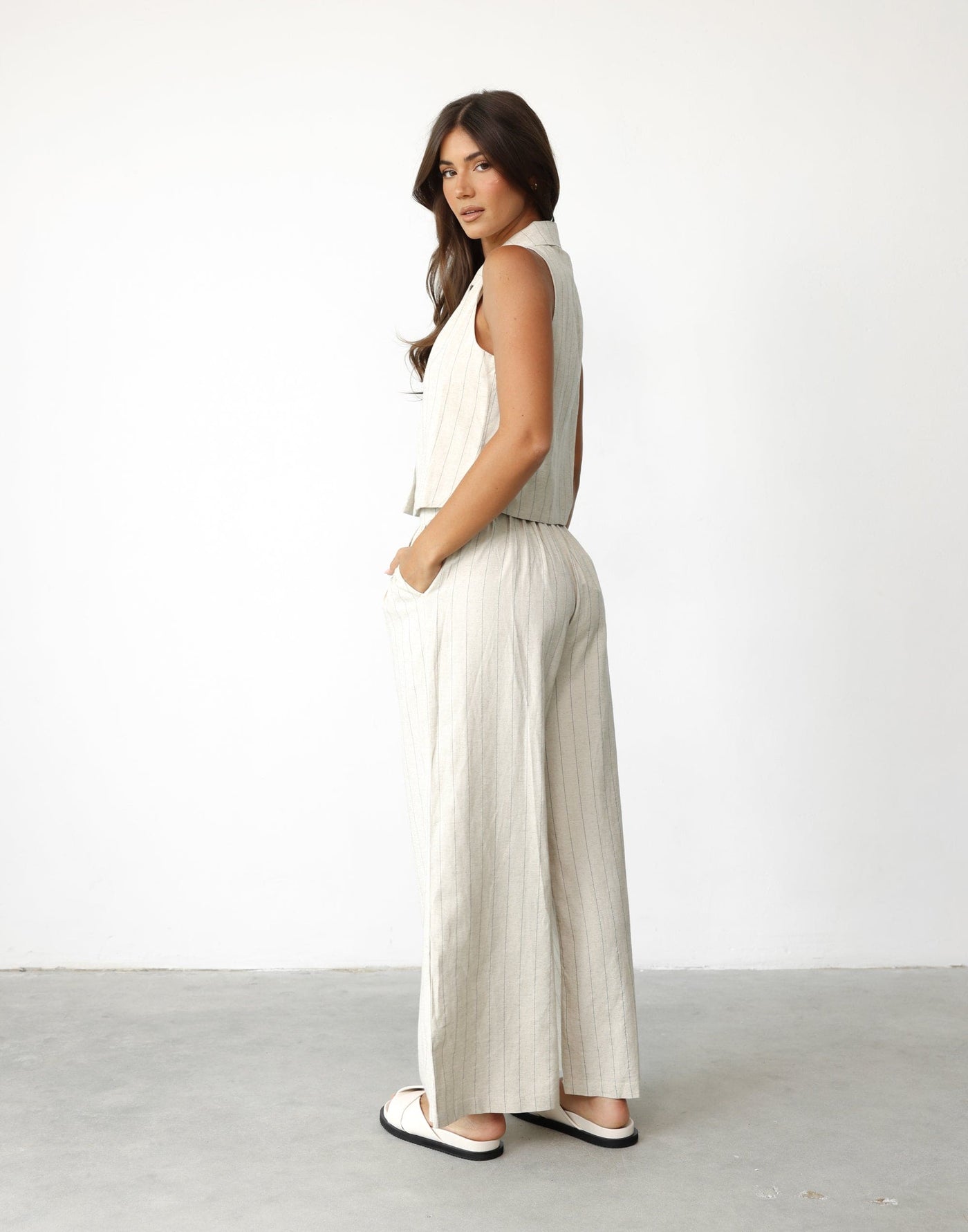 Nicolah Pants (Oatmeal Stripe) - - Women's Pants - Charcoal Clothing