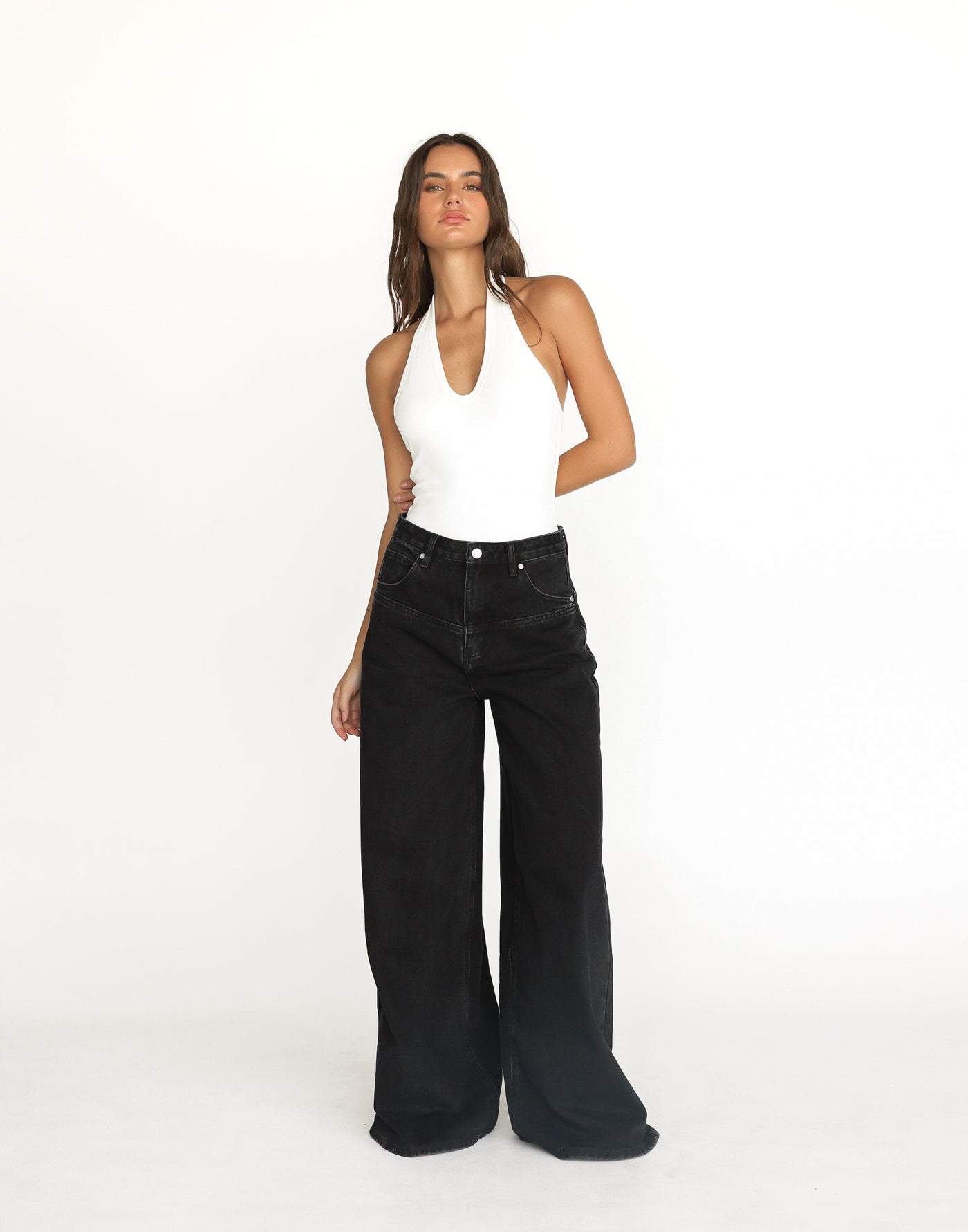 Aydin Jeans (Vintage Black) | CHARCOAL Exclusive - Front Panel Detail High Waisted Denim - Women's Pants - Charcoal Clothing