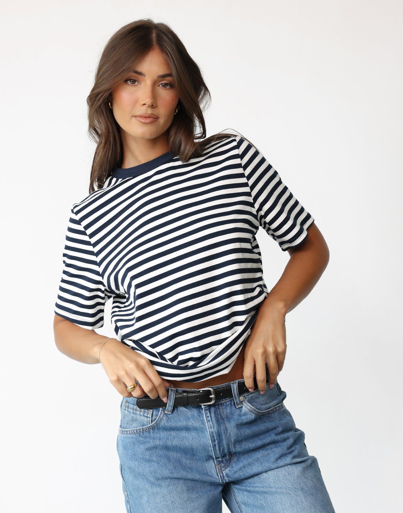 Ellyse T-Shirt (Navy/White Stripe) - - Women's Top - Charcoal Clothing