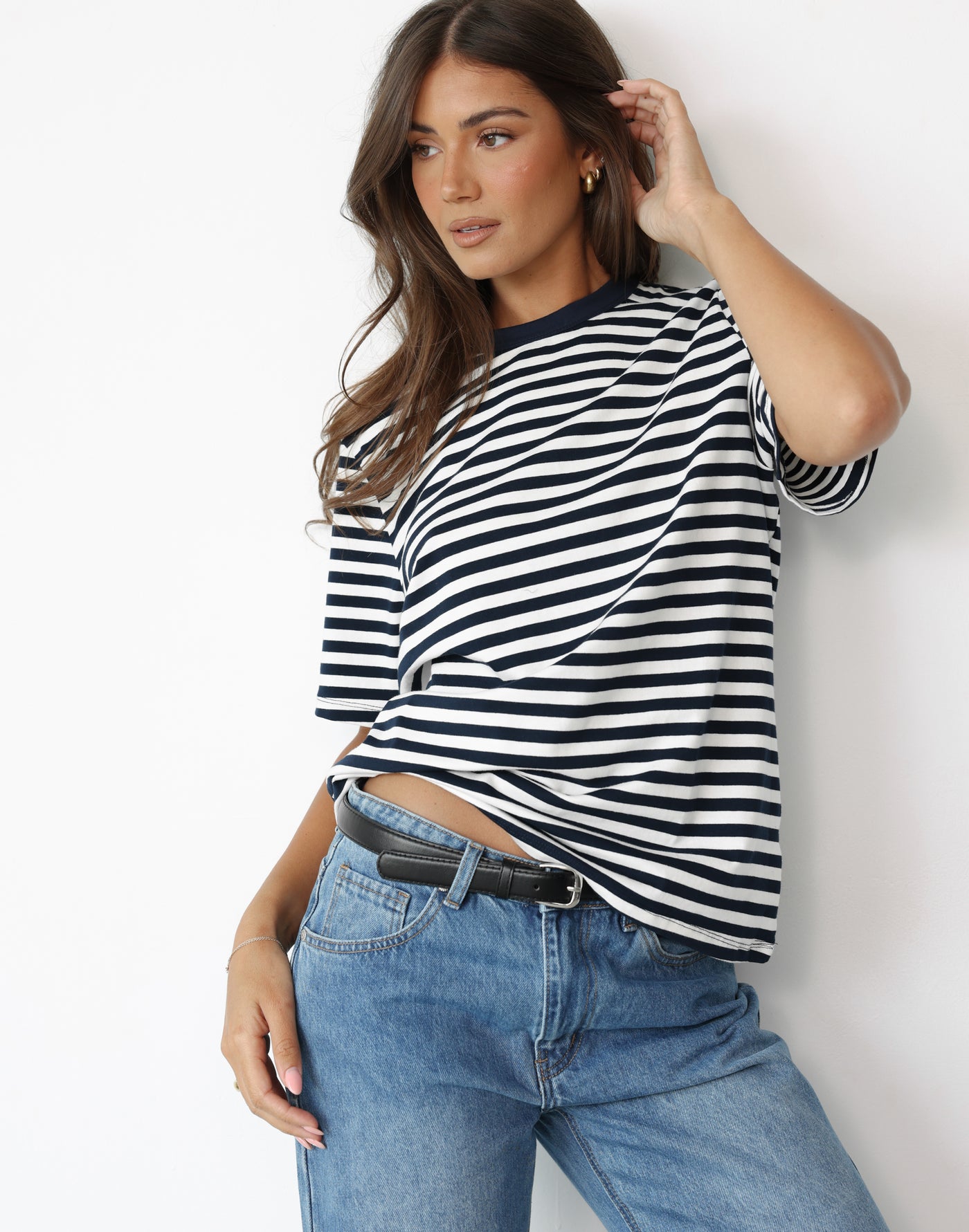 Ellyse T-Shirt (Navy/White Stripe) - - Women's Top - Charcoal Clothing