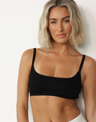 Malina Crop Top (Black) | CHARCOAL Exclusive - Basic Ribbed Scoop Neck Lined Bralette Style Top - Women's Top - Charcoal Clothing