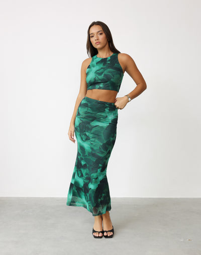 Clare Maxi Skirt (Jade) - Printed Low to High Rise Bodycon Stretchy Maxi Skirt - Women's Skirt - Charcoal Clothing