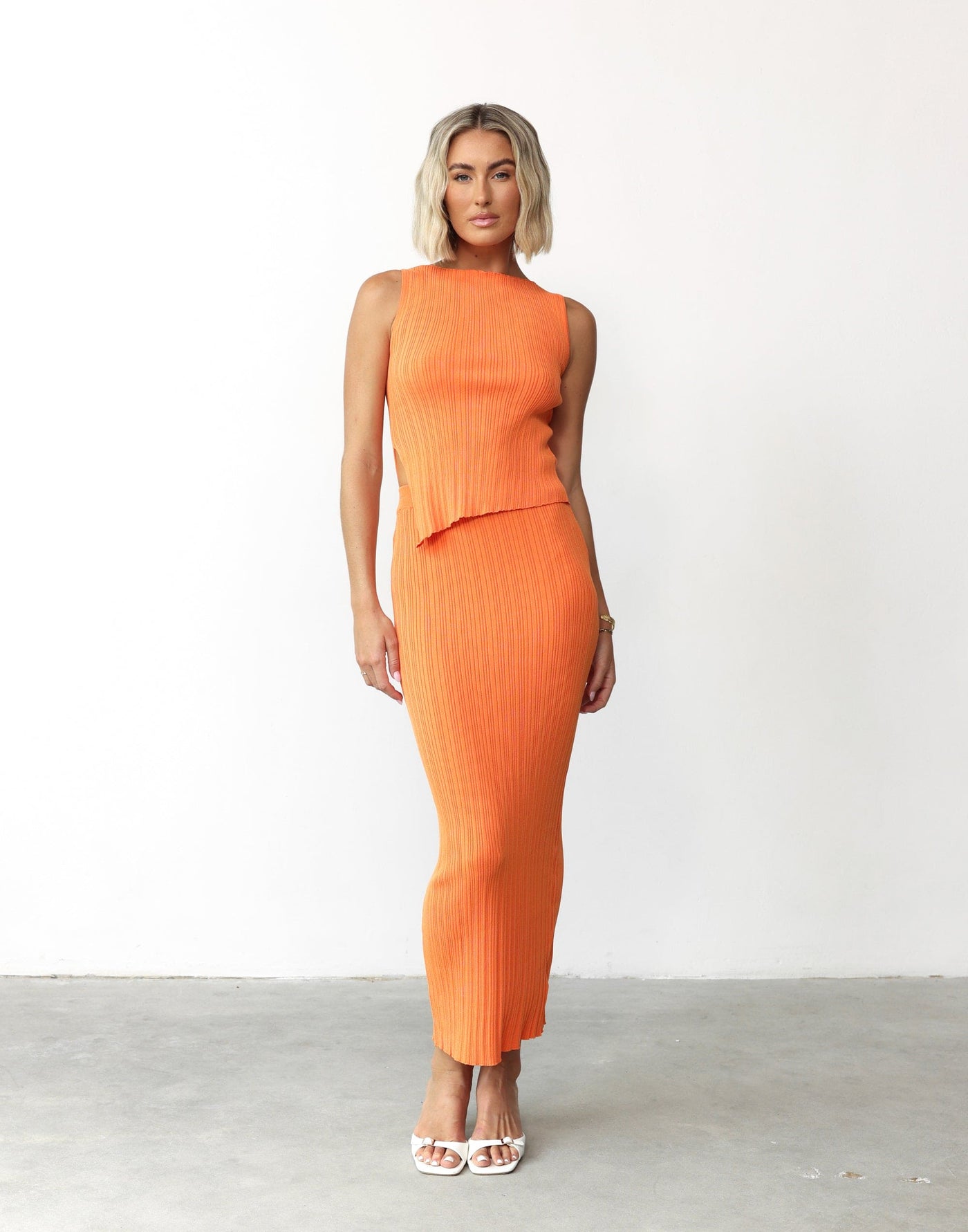 Kienna Maxi Skirt (Orange) - Ribbed Elasticated Stretchy Maxi Skirt - Women's Dress - Charcoal Clothing