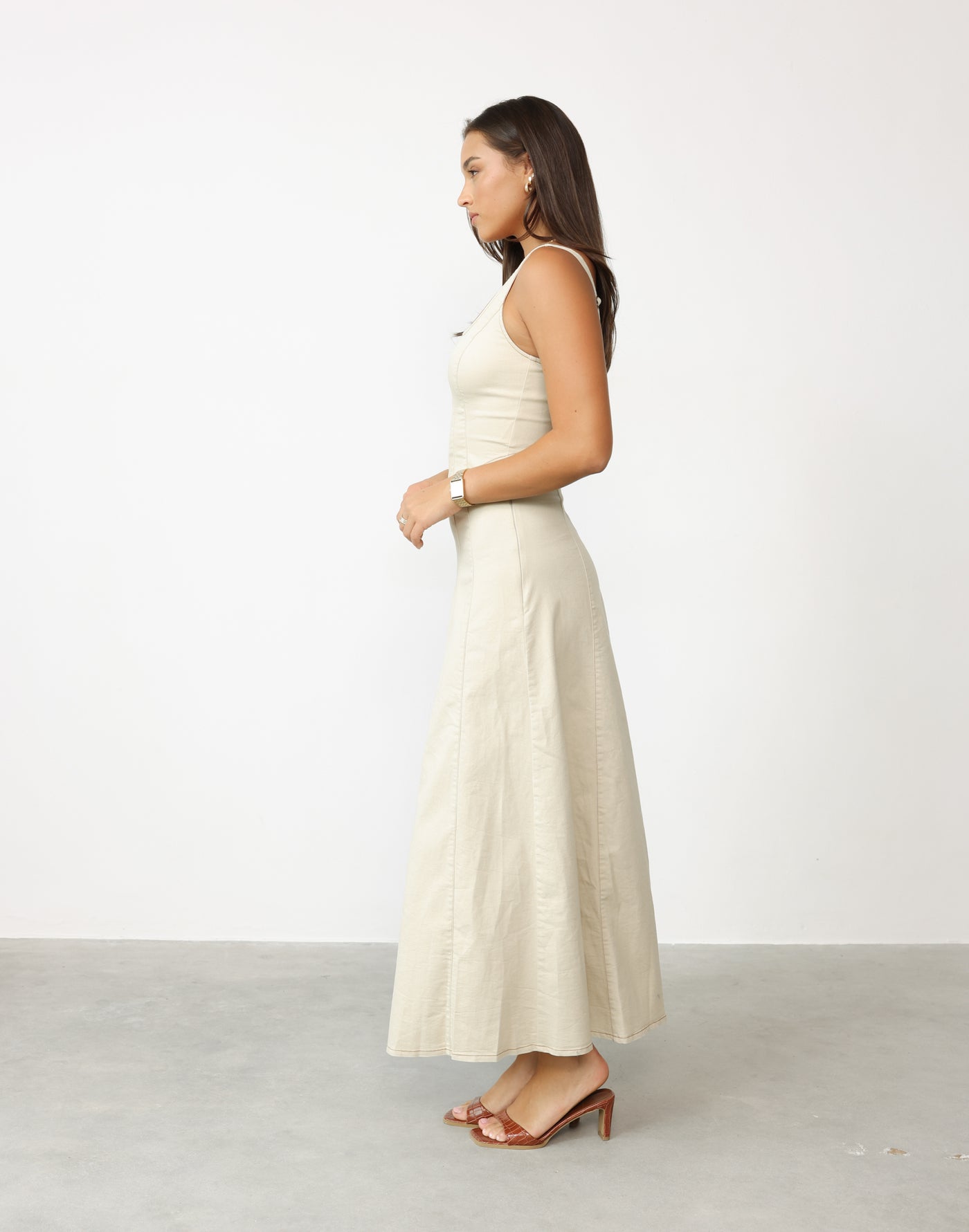 Haylee Maxi Skirt (Oat) - Flared High Rise Maxi Skirt - Women's Skirt - Charcoal Clothing