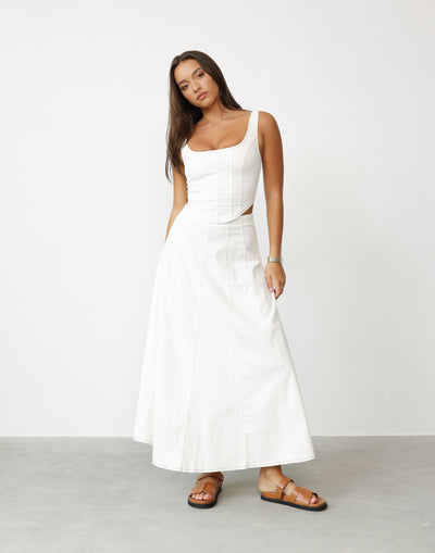 Haylee Maxi Skirt (White) - Flared High Rise Maxi Skirt - Women's Skirt - Charcoal Clothing