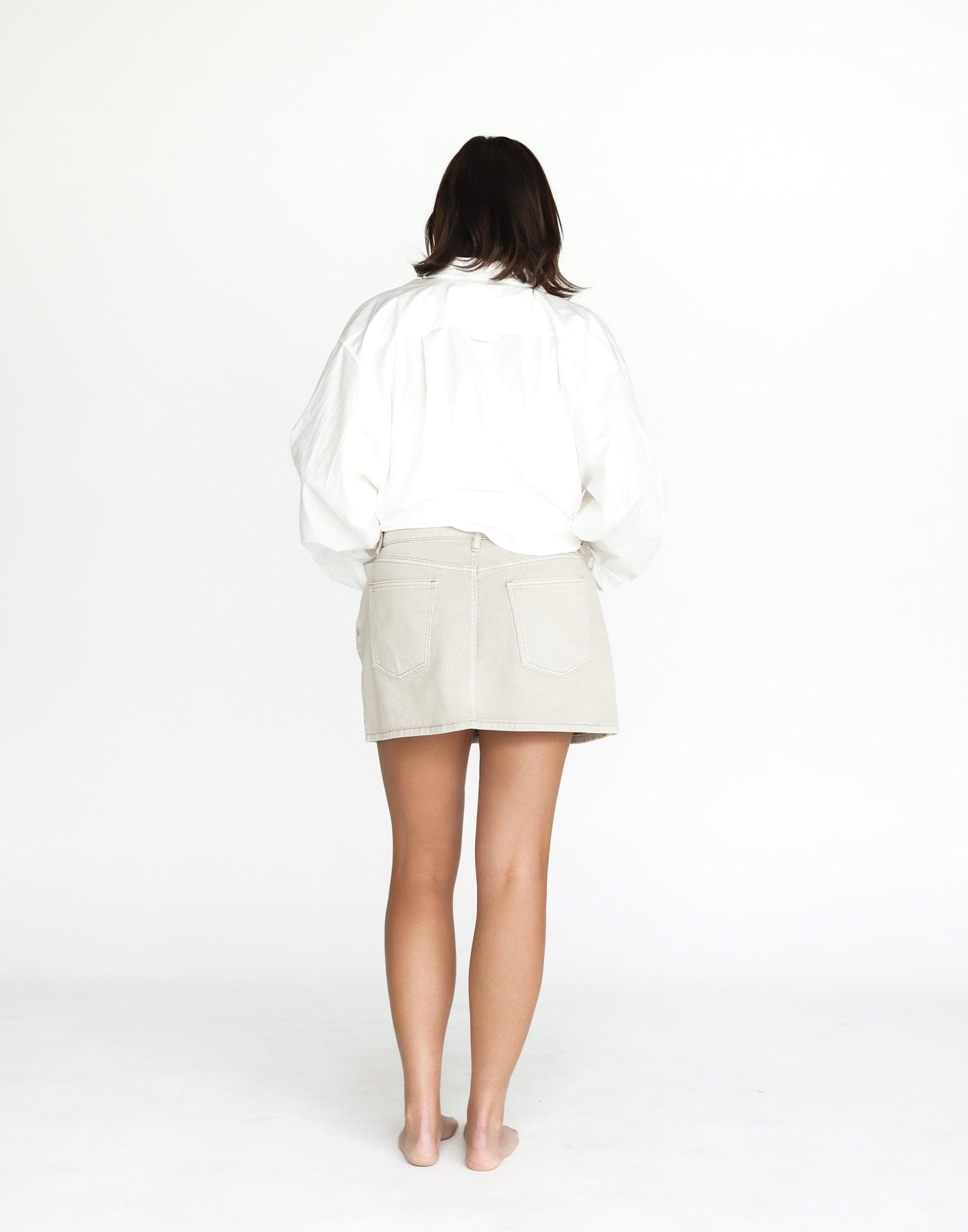 Riri Denim Mini Skirt (Vintage Stone) | CHARCOAL Exclusive - Mid Rise Basic Denim Mini Skirt - Women's Skirt - Charcoal Clothing