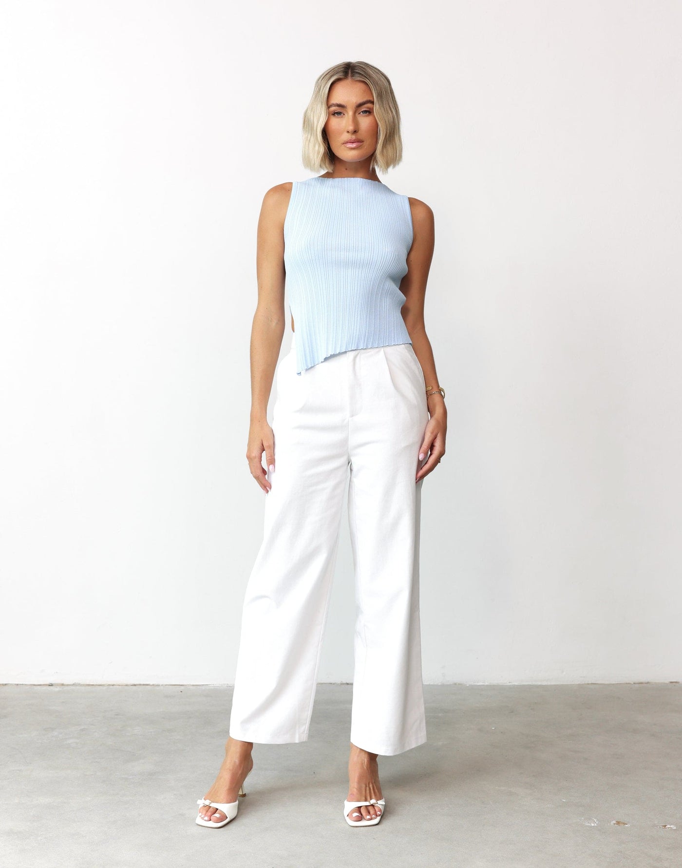 Kristella Pants (White) - High Waisted Linen Look Lined Pants - Women's Pants - Charcoal Clothing