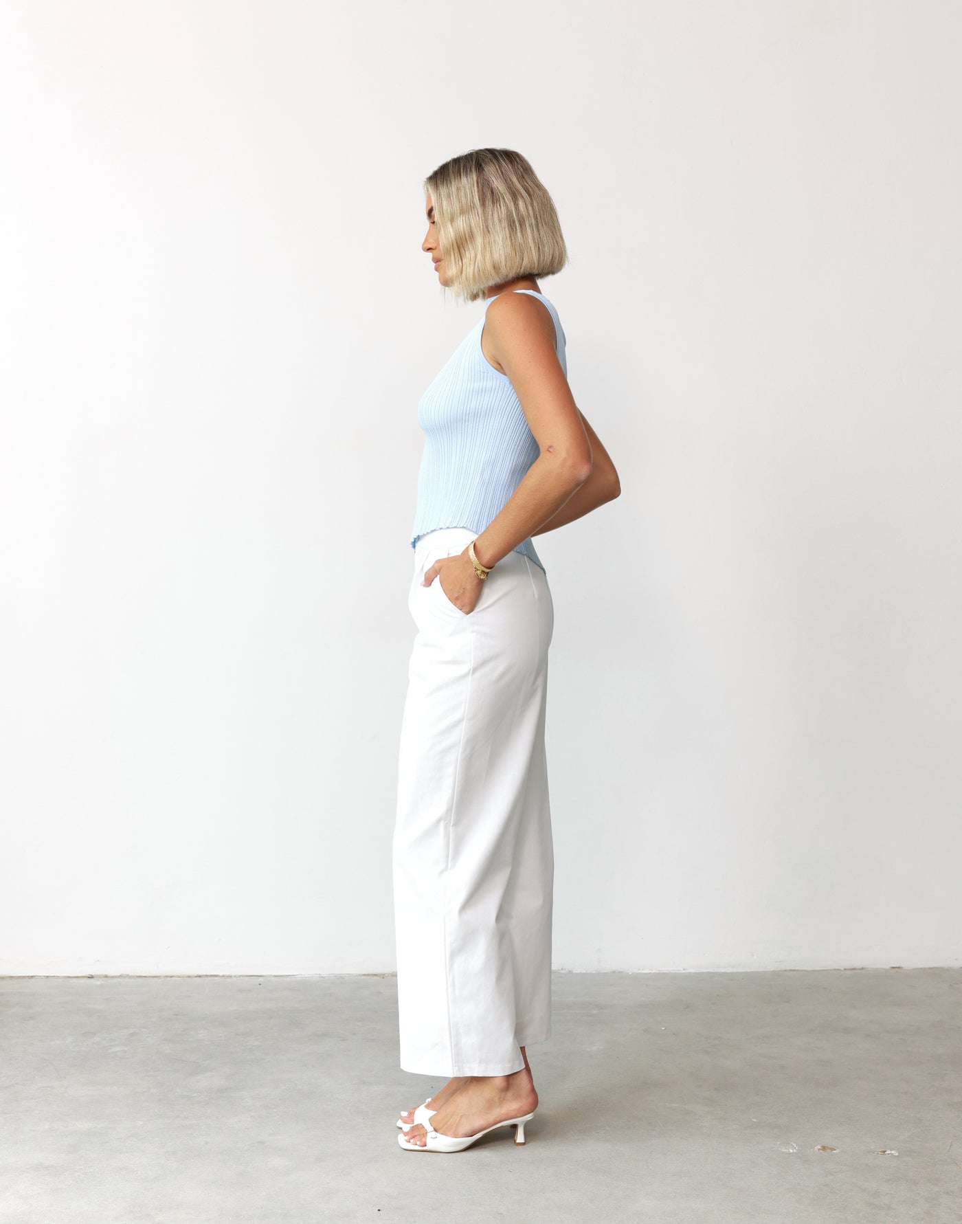 Kristella Pants (White) - High Waisted Linen Look Lined Pants - Women's Pants - Charcoal Clothing