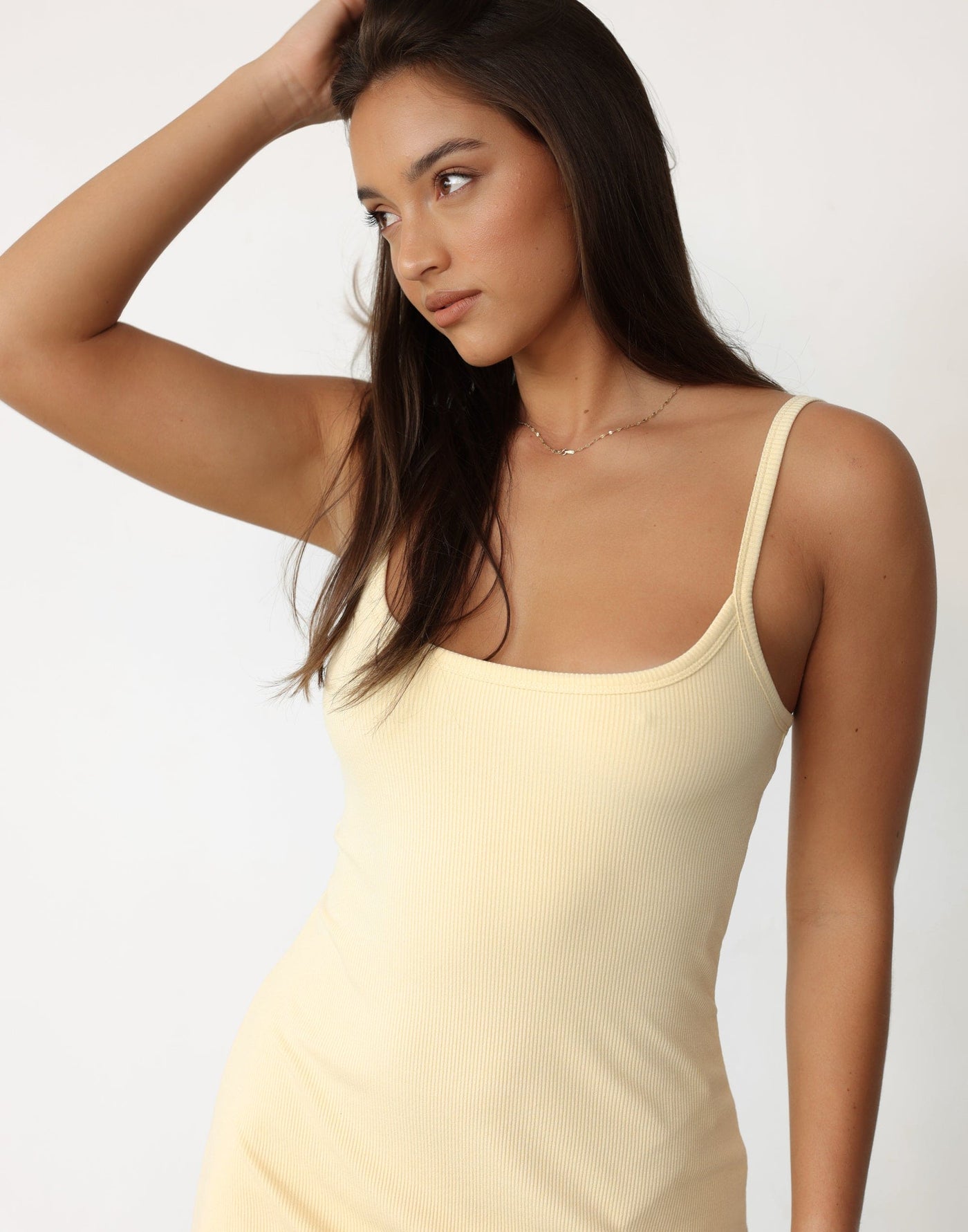 Helia Mini Dress (Lemon) | Charcoal Clothing Exclusive - Ribbed Lined Scoop Neck Mini Dress - Women's Top - Charcoal Clothing