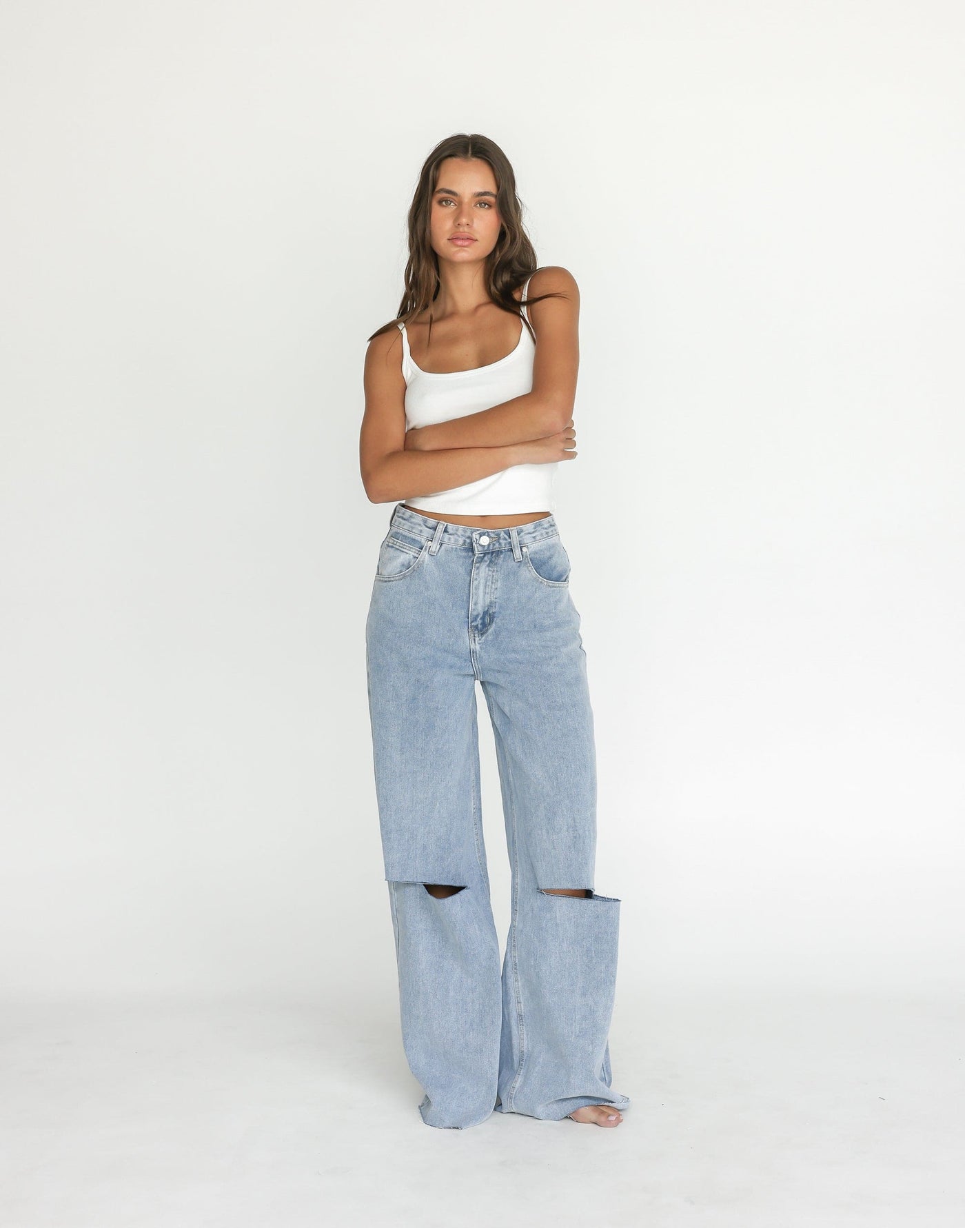 Jacob Jeans (Light Vintage) | CHARCOAL Exclusive - Ripped Knee Wide Leg High Waisted Jean - Women's Pants - Charcoal Clothing