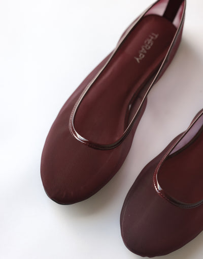 Arlo Ballet Flat (Cherry Patent PU) - By Therapy - Mesh Material Round Toe Flats - Women's Shoes - Charcoal Clothing