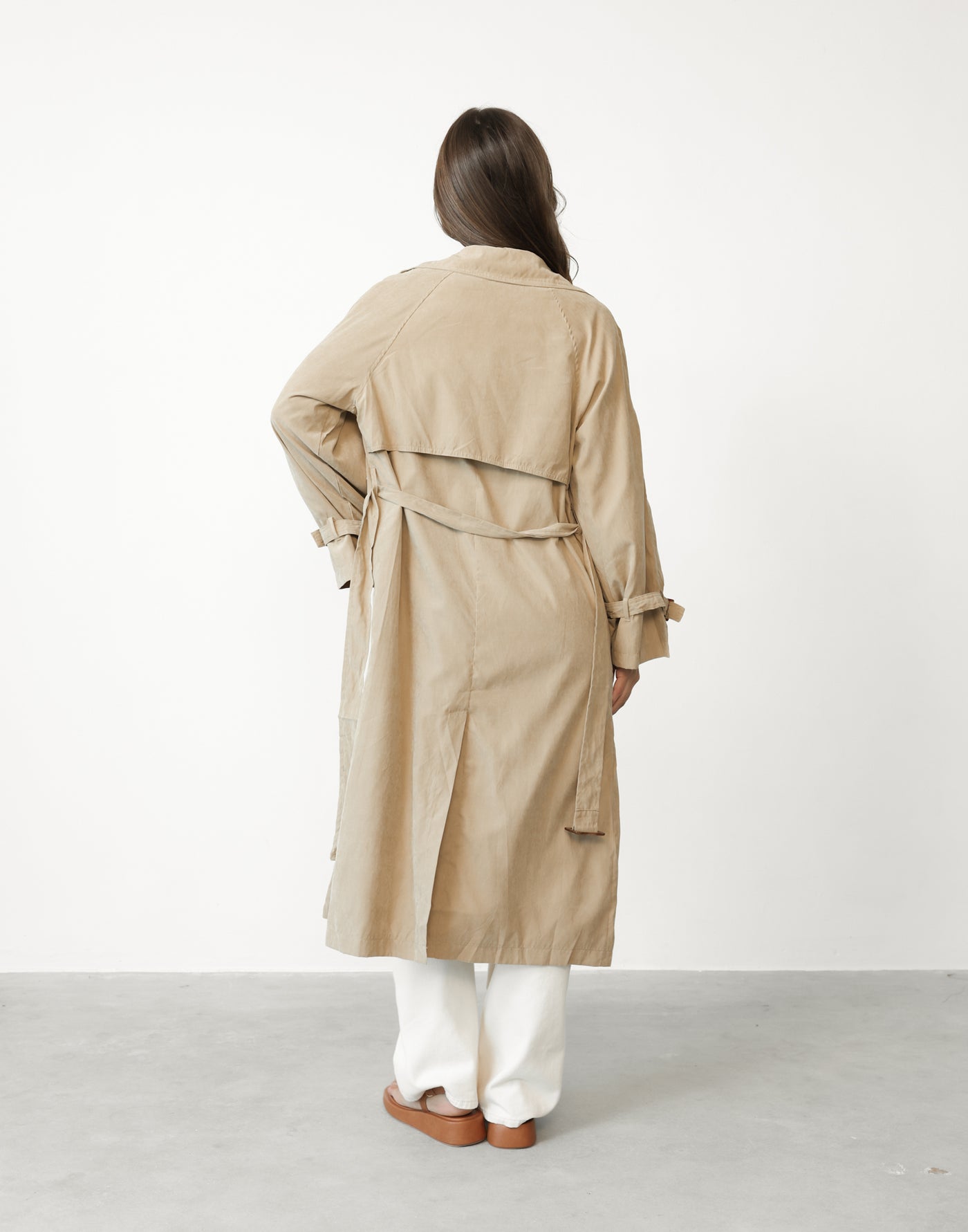 Izaiah Trench Coat (Beige) - Full Length Trench Coat with Waist Tie - Women's Outerwear - Charcoal Clothing