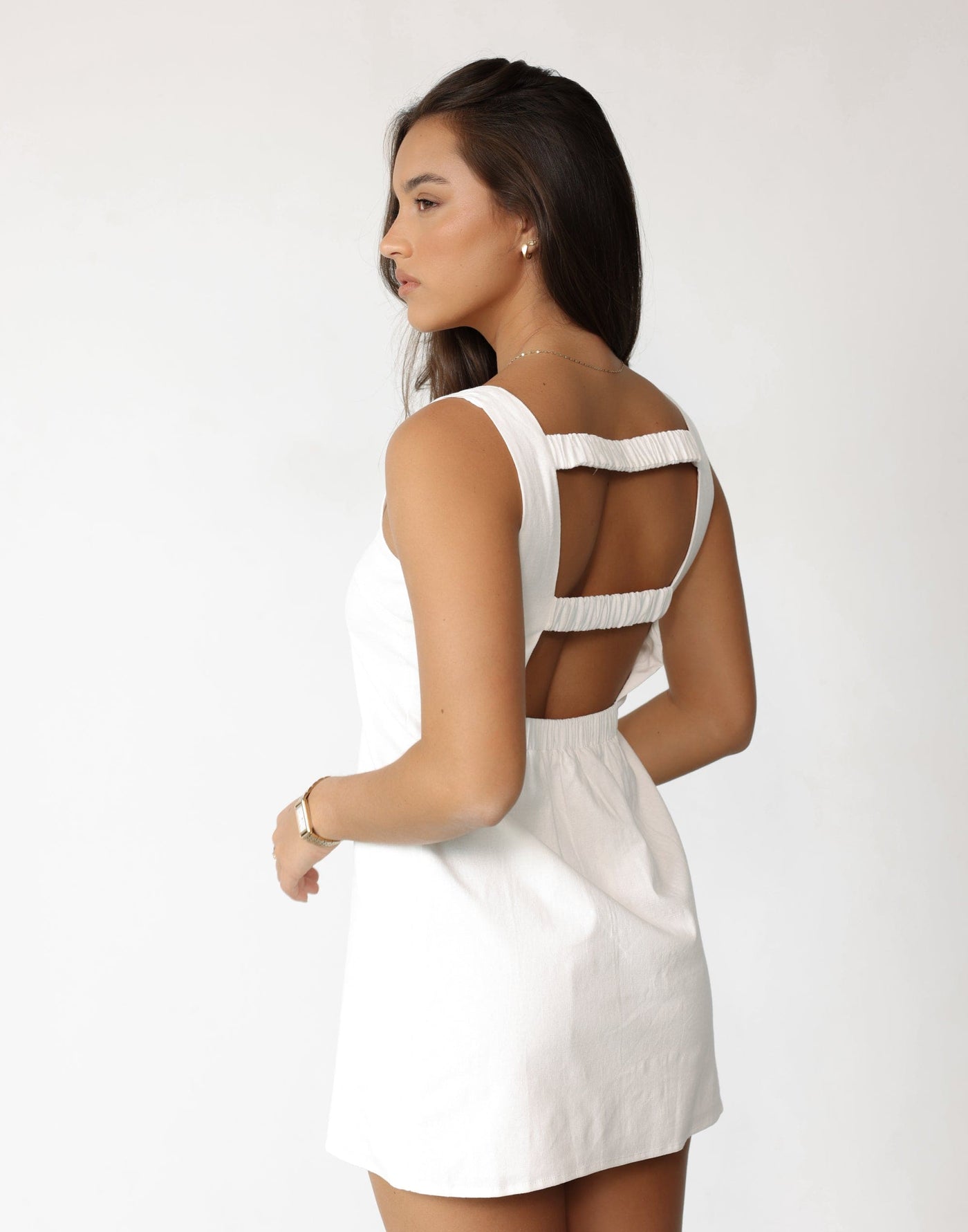 Misha Mini Dress (White) - Open Back Cut Out Relaxed Fit Mini Dress - Women's Dress - Charcoal Clothing