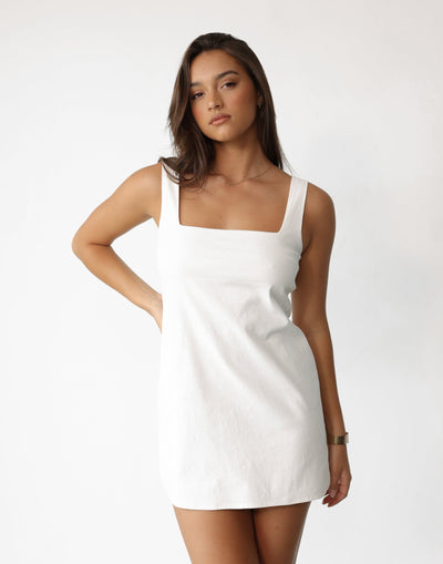 Misha Mini Dress (White) - Open Back Cut Out Relaxed Fit Mini Dress - Women's Dress - Charcoal Clothing