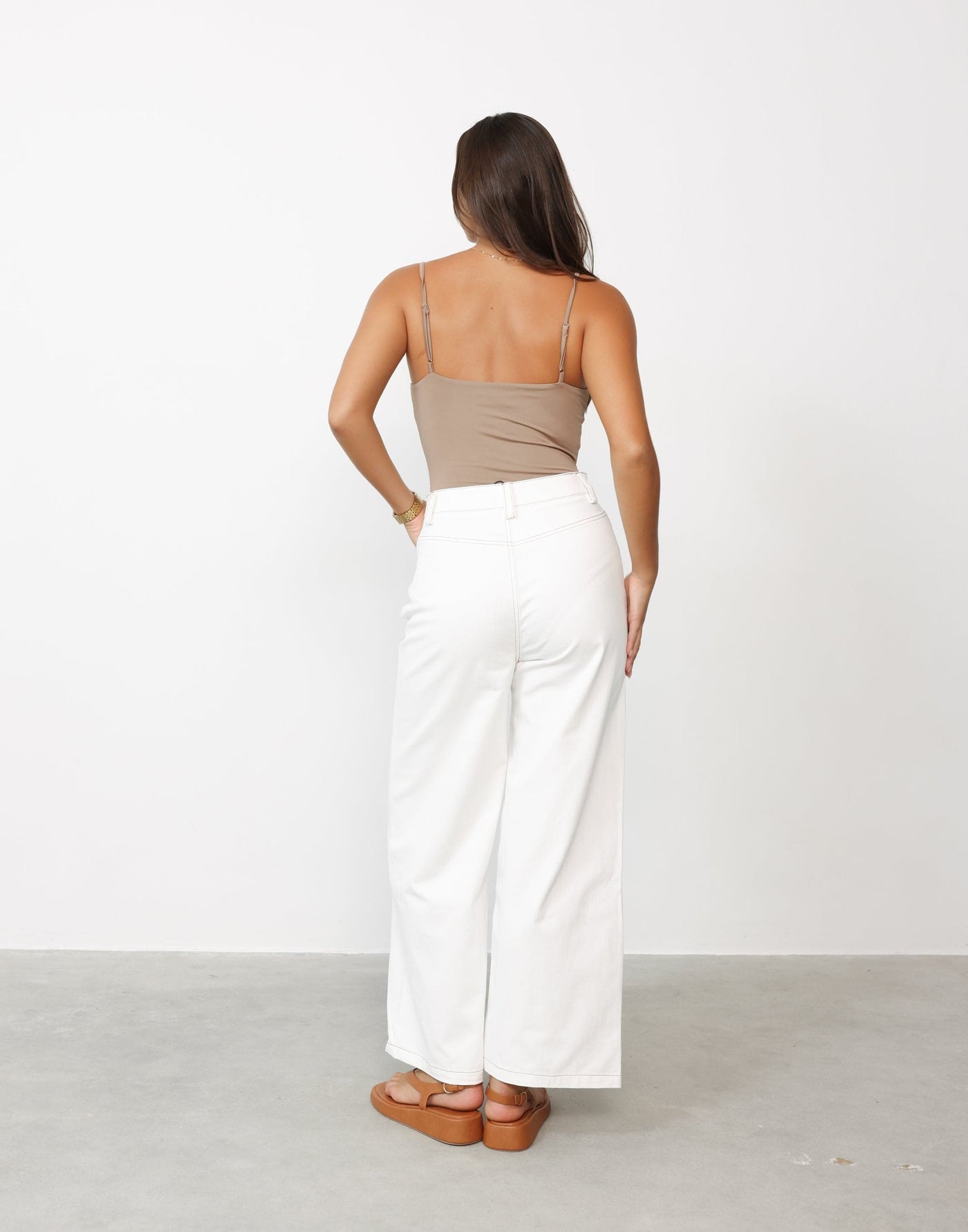 Stefany Pants (White) - High Waisted Wide Leg Jean - Women's Top - Charcoal Clothing