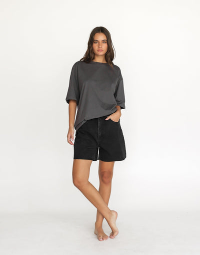 Cotton Blend Striped Shorts in Charcoal main image 0