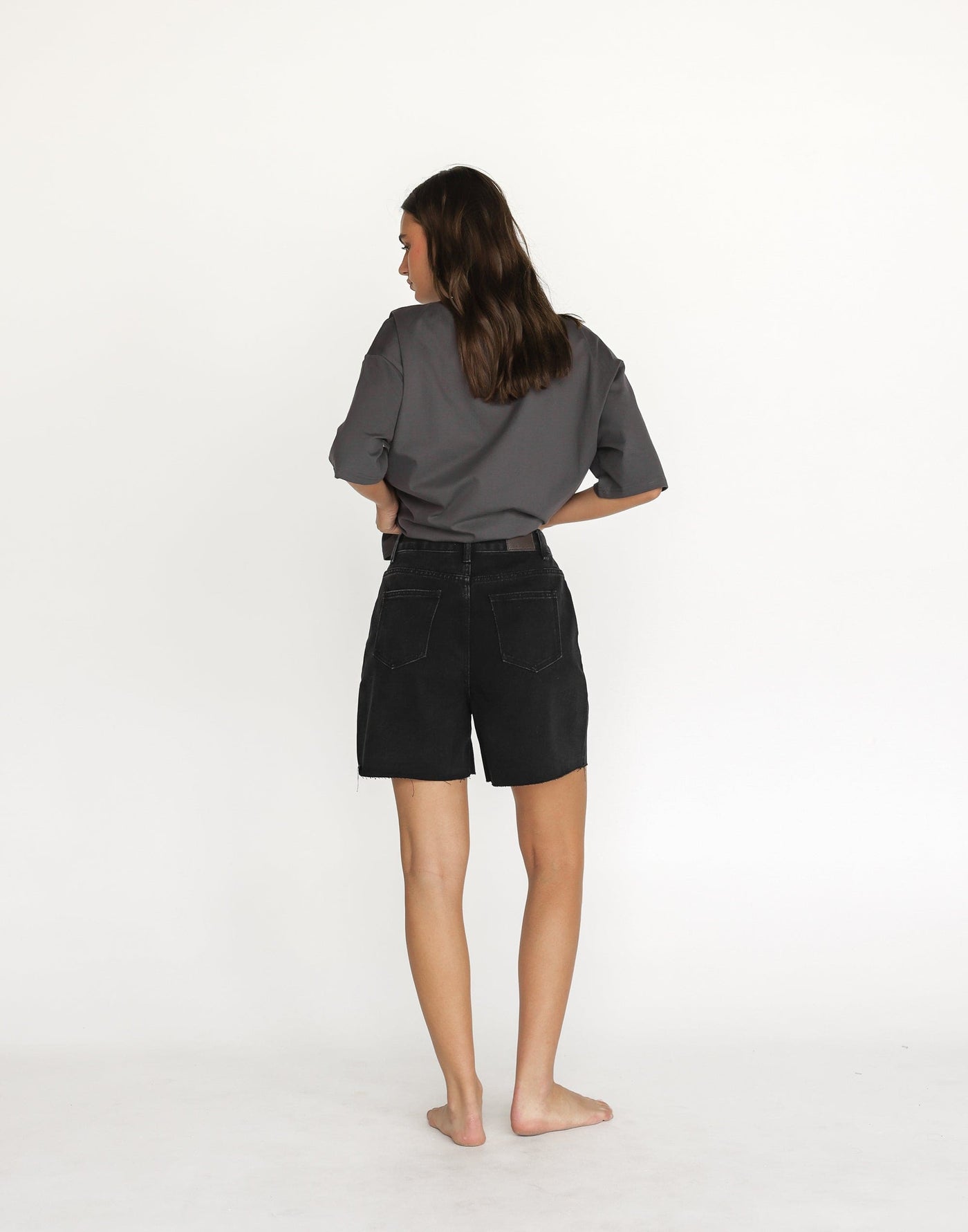 Jordan Denim Shorts (Vintage Black) | CHARCOAL Exclusive - Wide Leg Long Denim Short - Women's Shorts - Charcoal Clothing