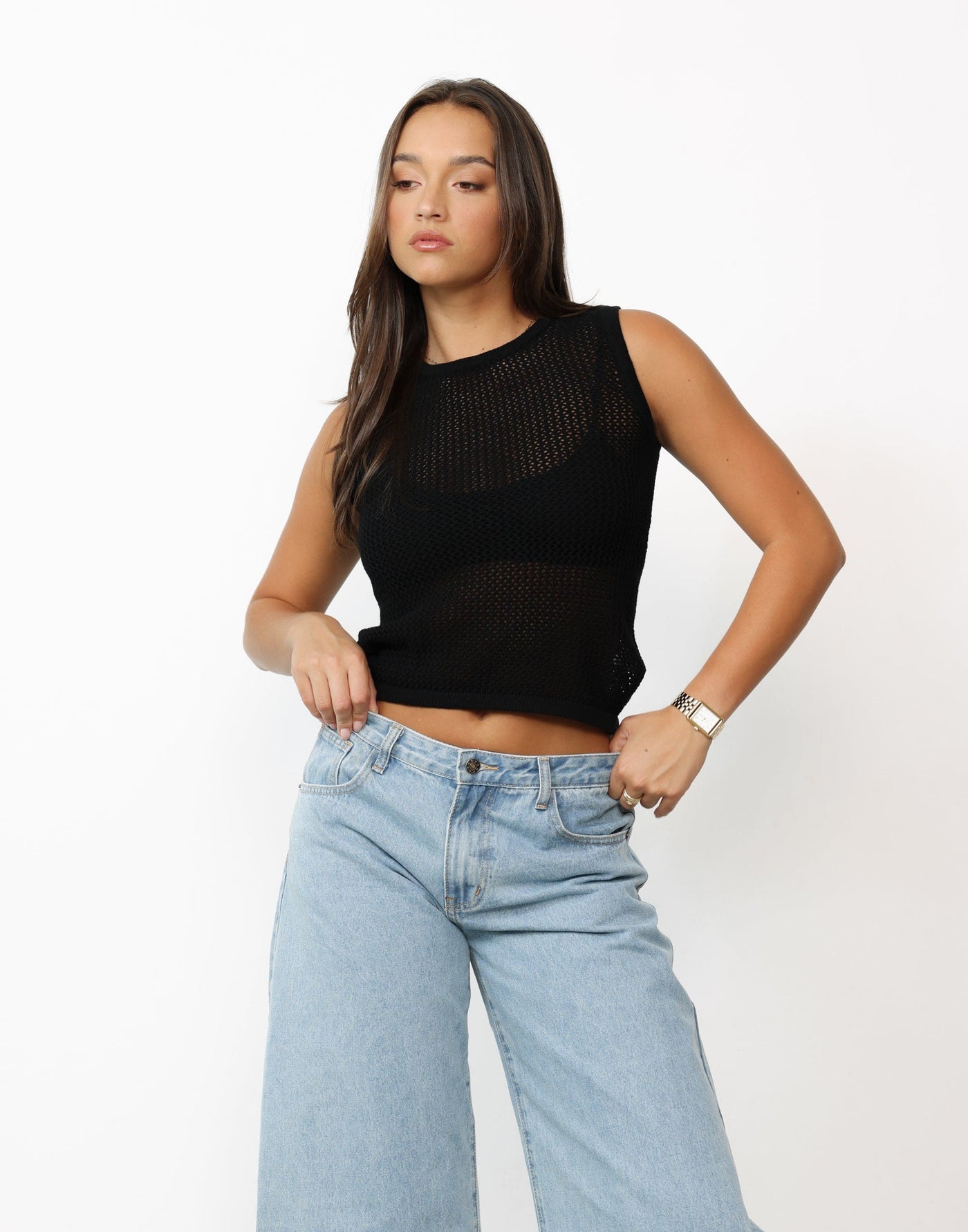 Millie Top (Black) | Charcoal Clothing Exclusive - Sheer Knit Tank Top - Women's Top - Charcoal Clothing